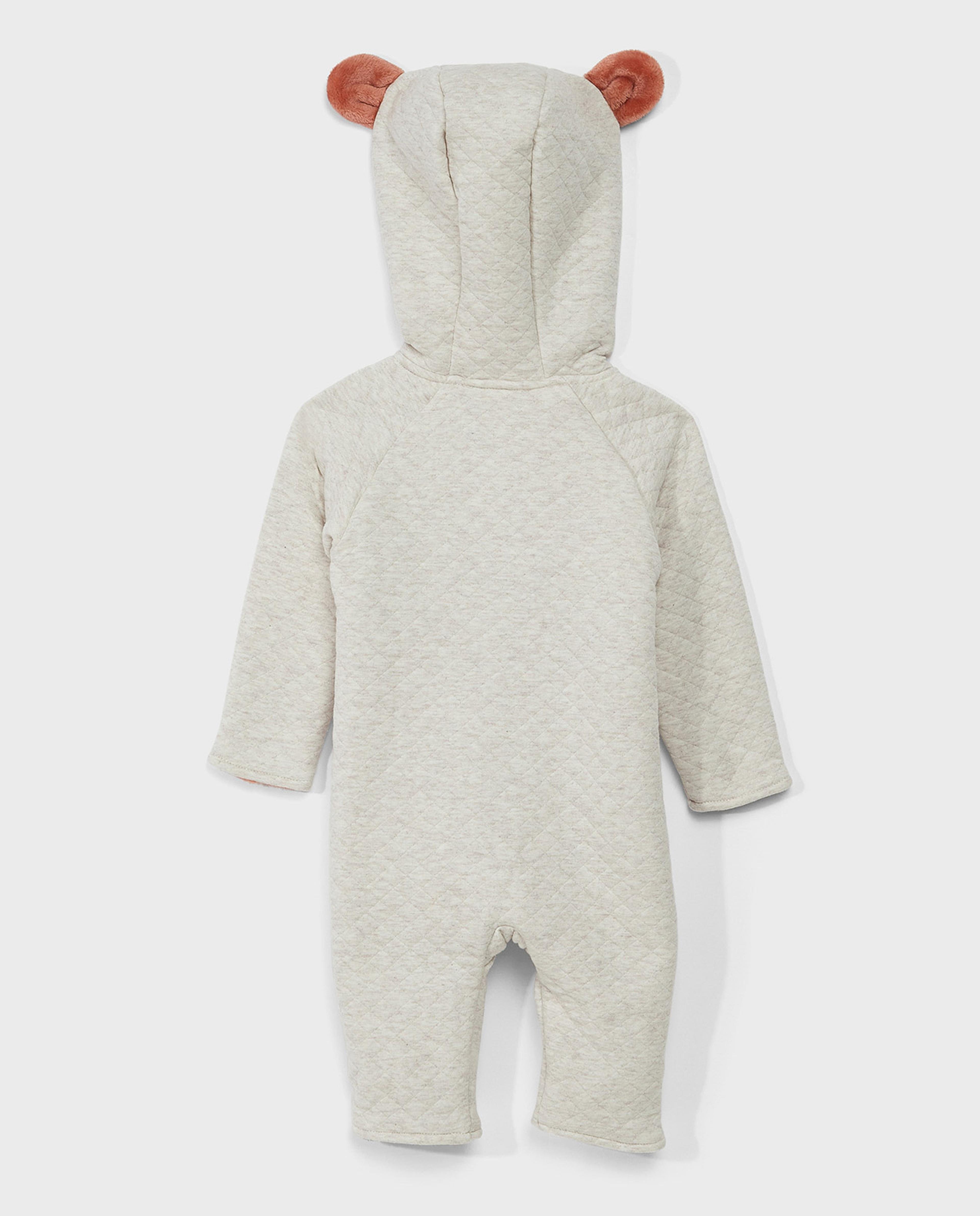 Quilted Hooded Sleepsuit with Long Sleeves