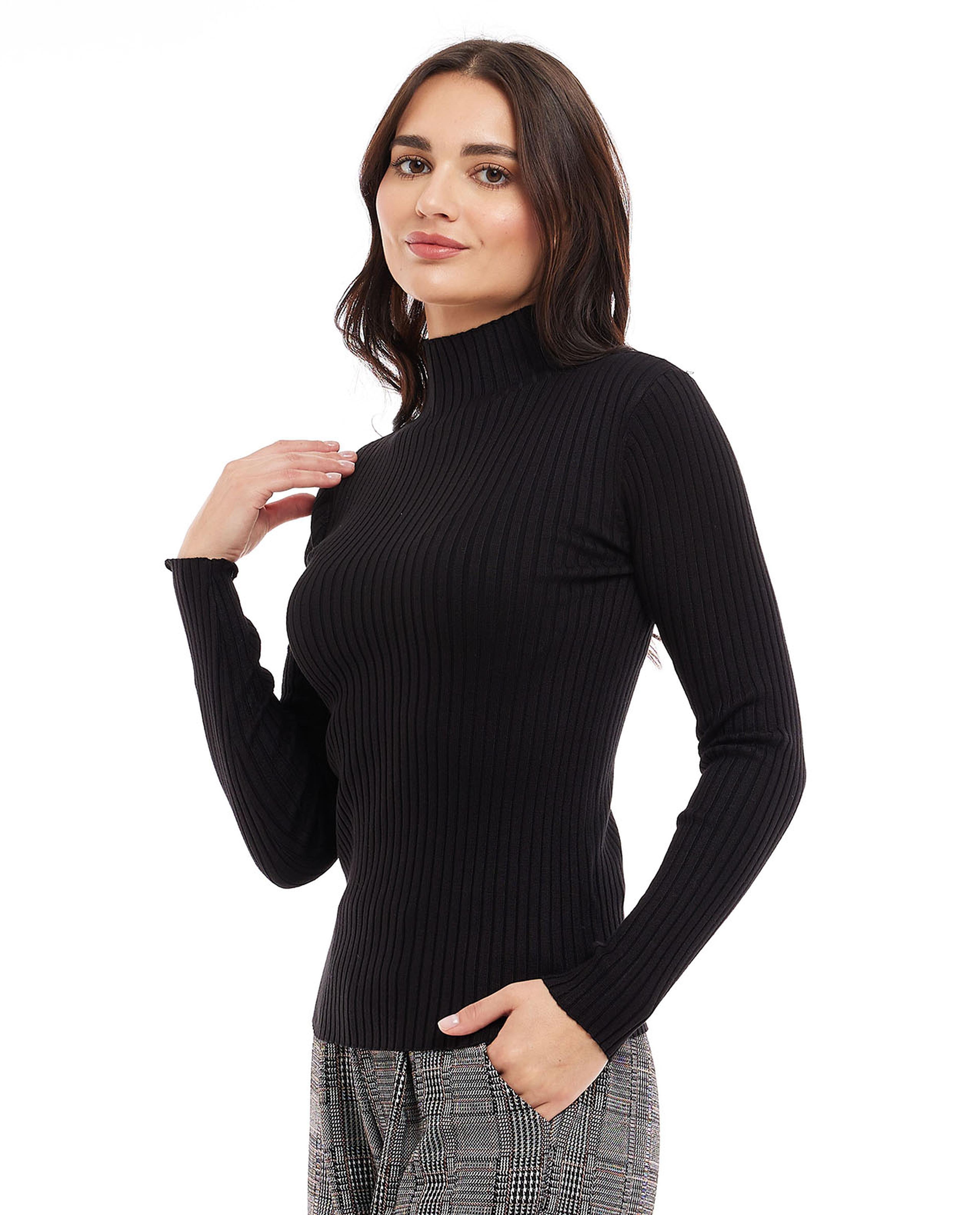 Knitted Sweater with High Neck and Long Sleeves