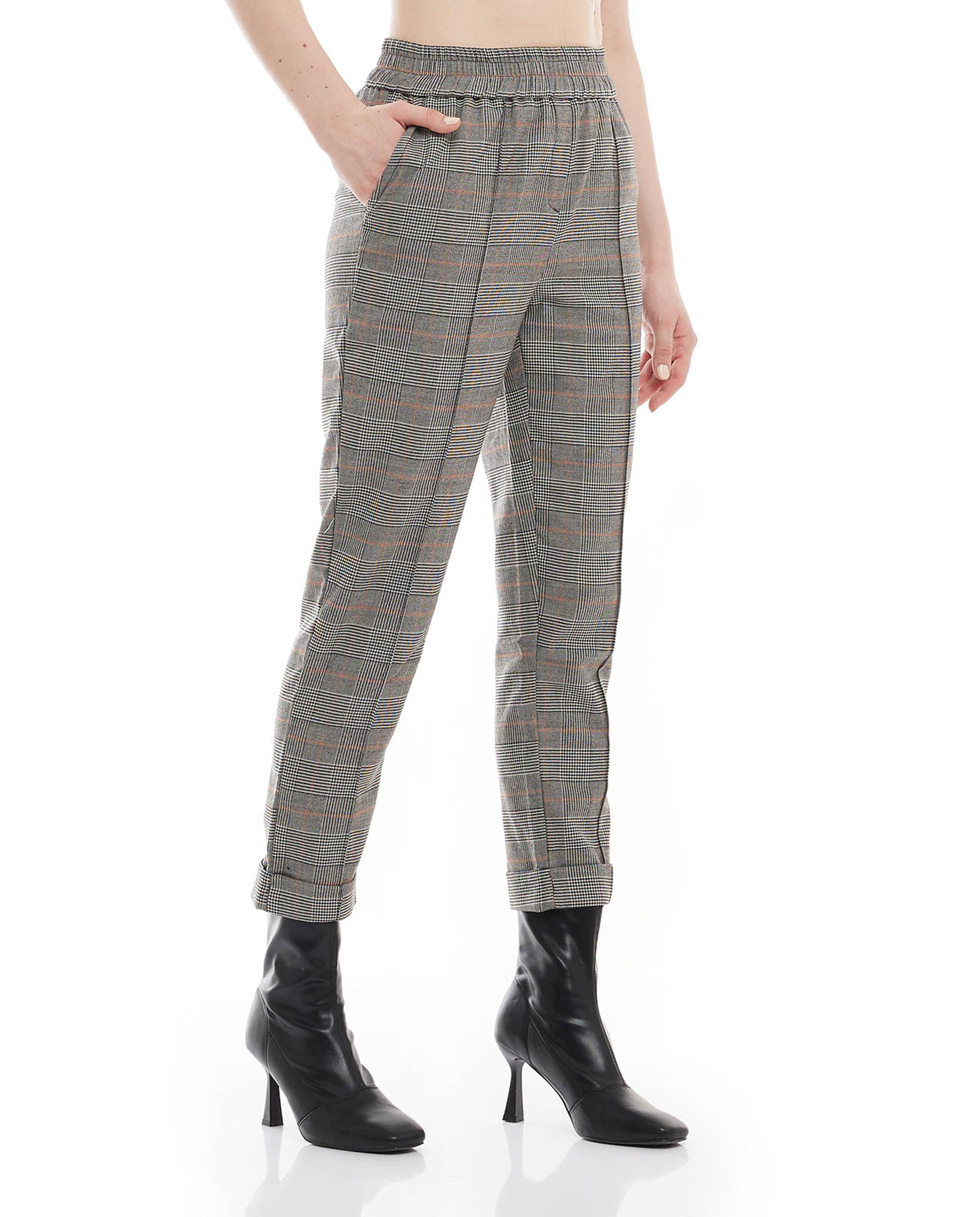Plaid Tapered Pants with Elastic Waist
