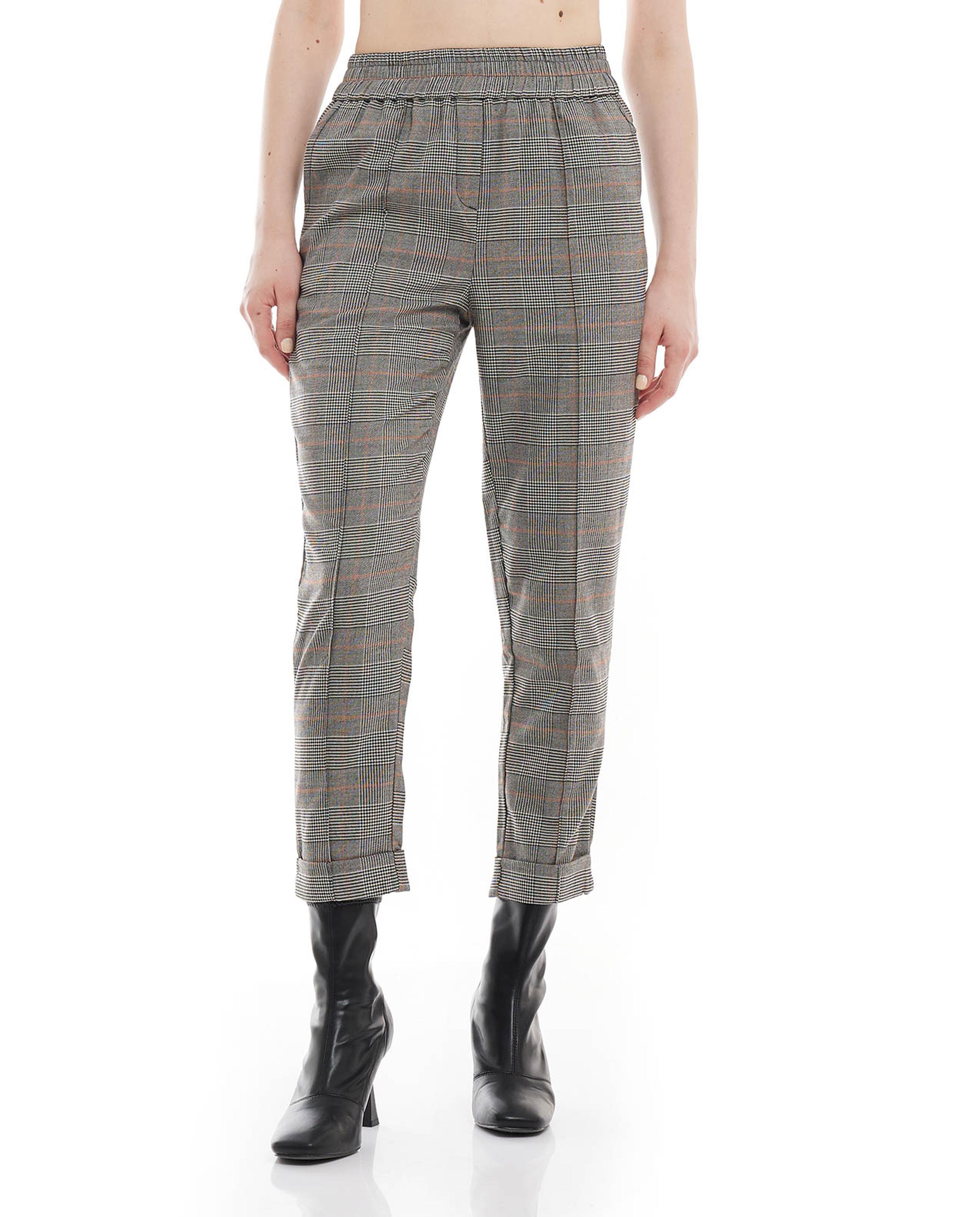 Plaid Tapered Pants with Elastic Waist