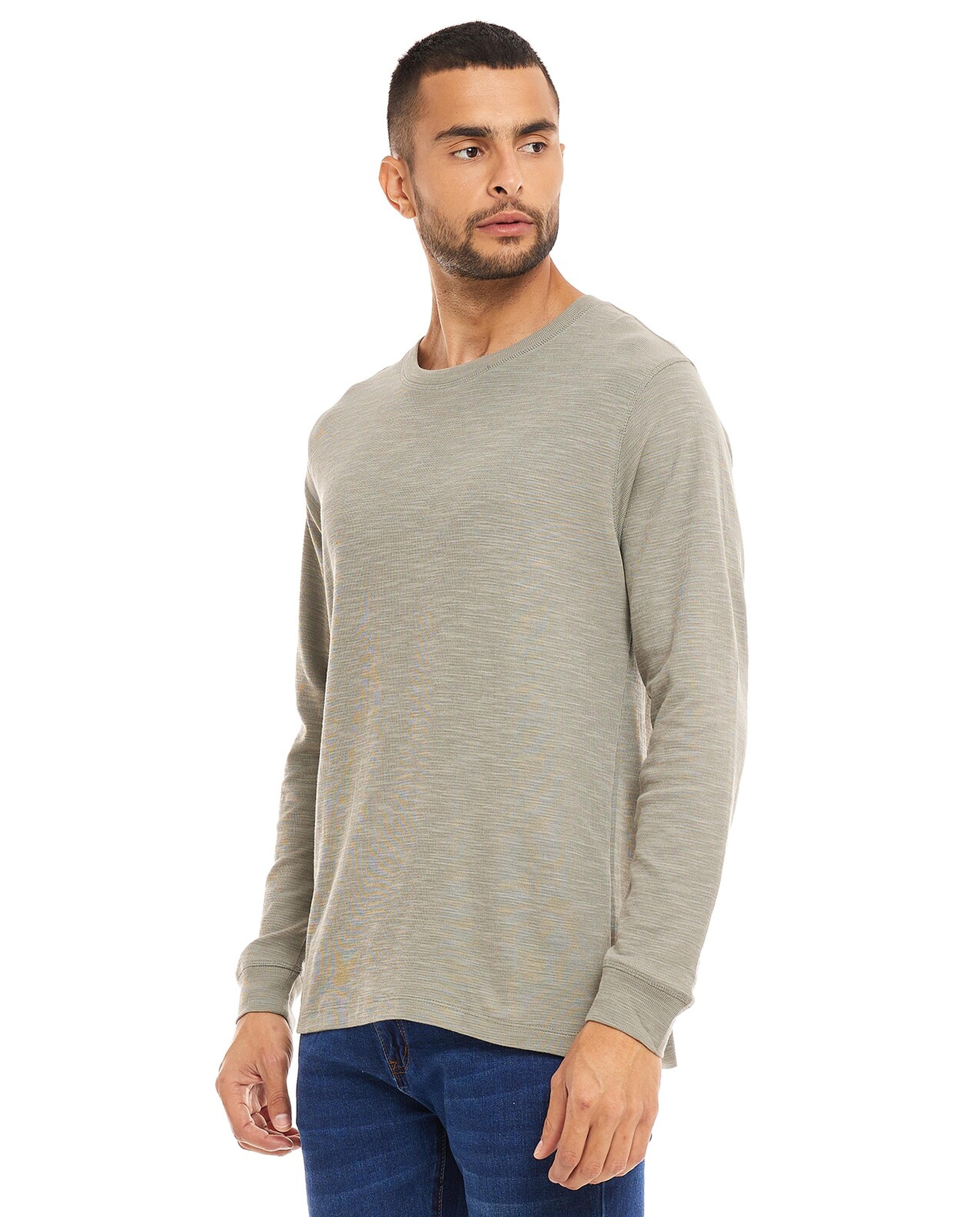 Textured T-Shirt with Crew Neck and Long Sleeves