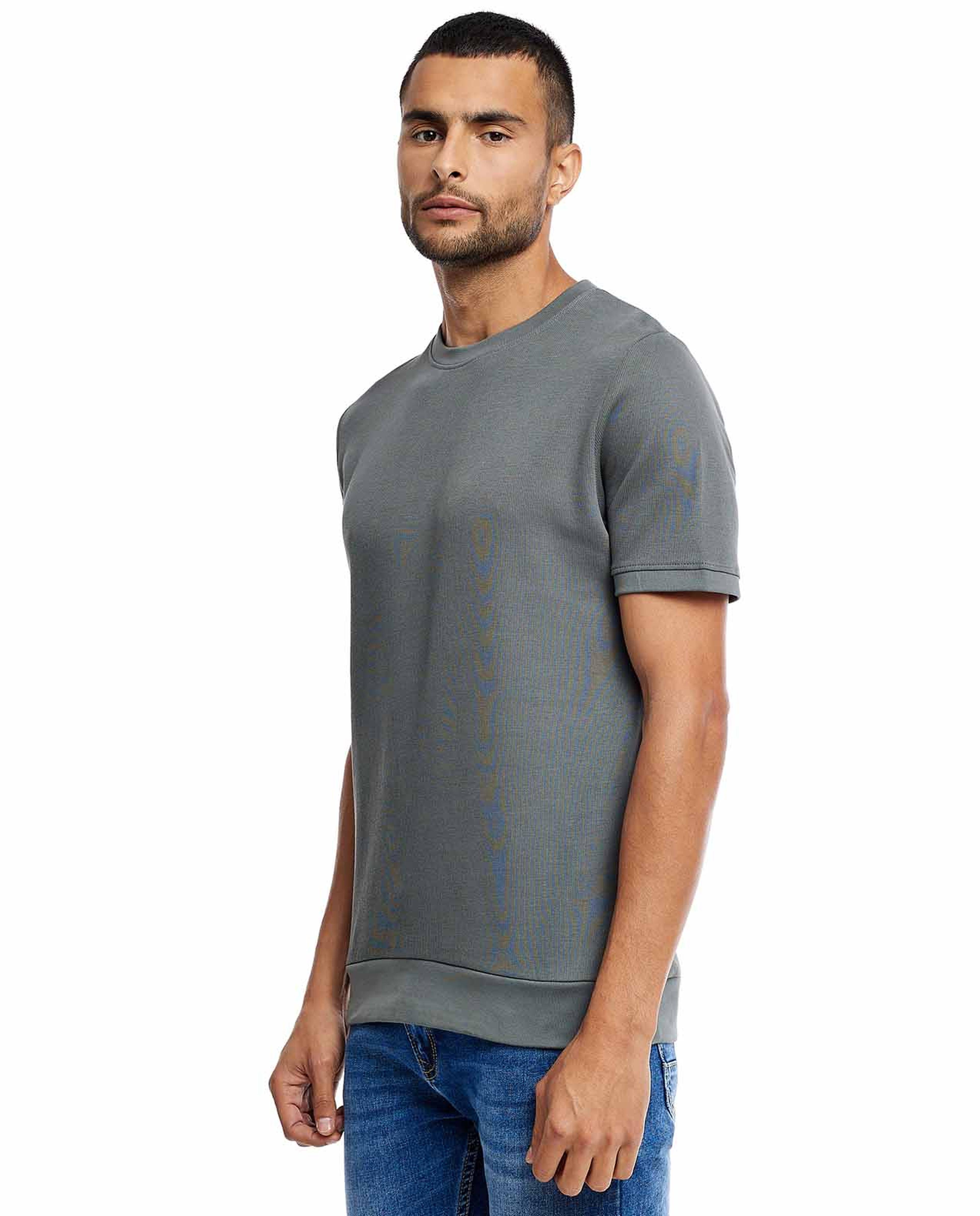 Ribbed T-Shirt with Crew Neck and Short Sleeves