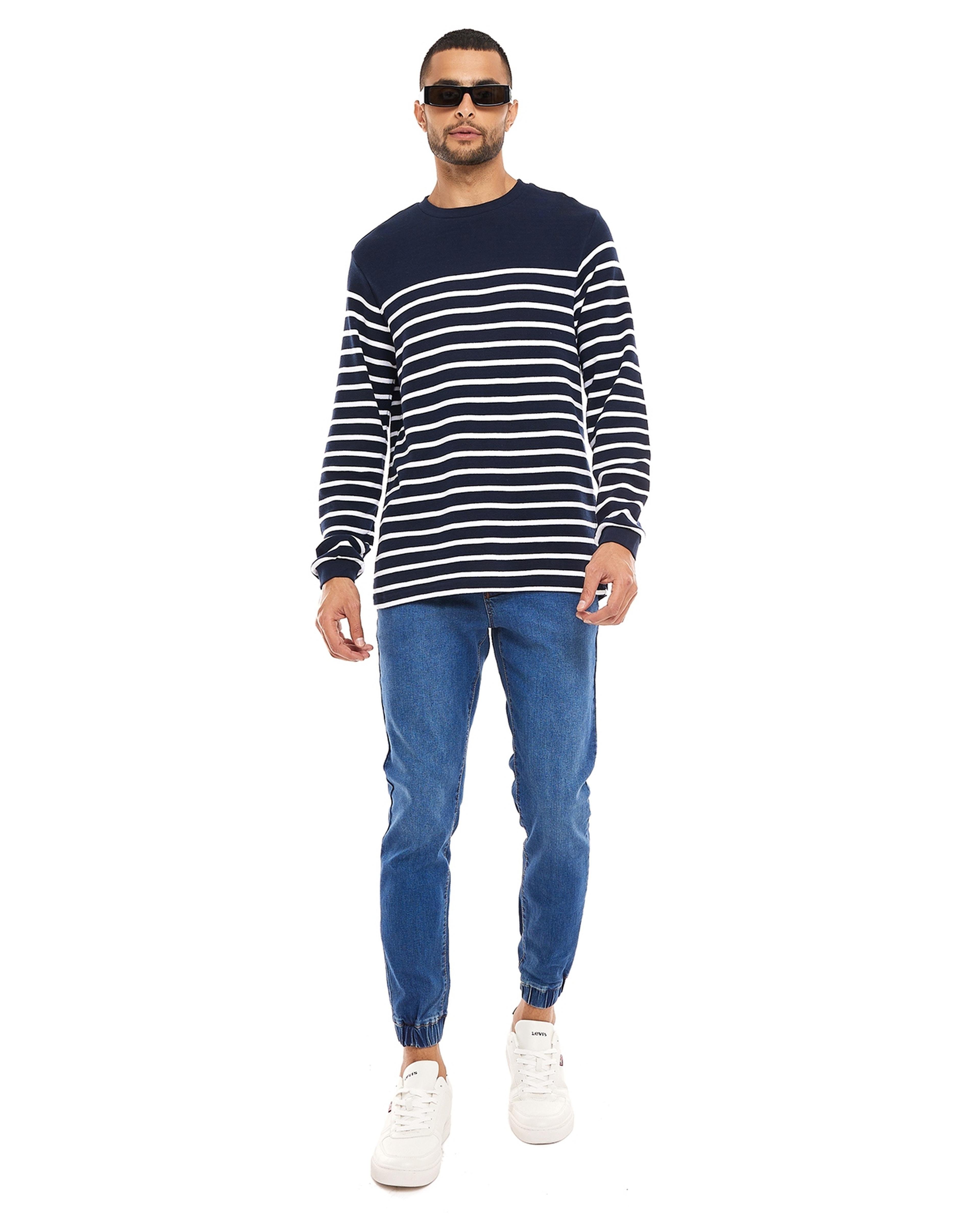 Striped T-Shirt with Crew Neck and Long Sleeves