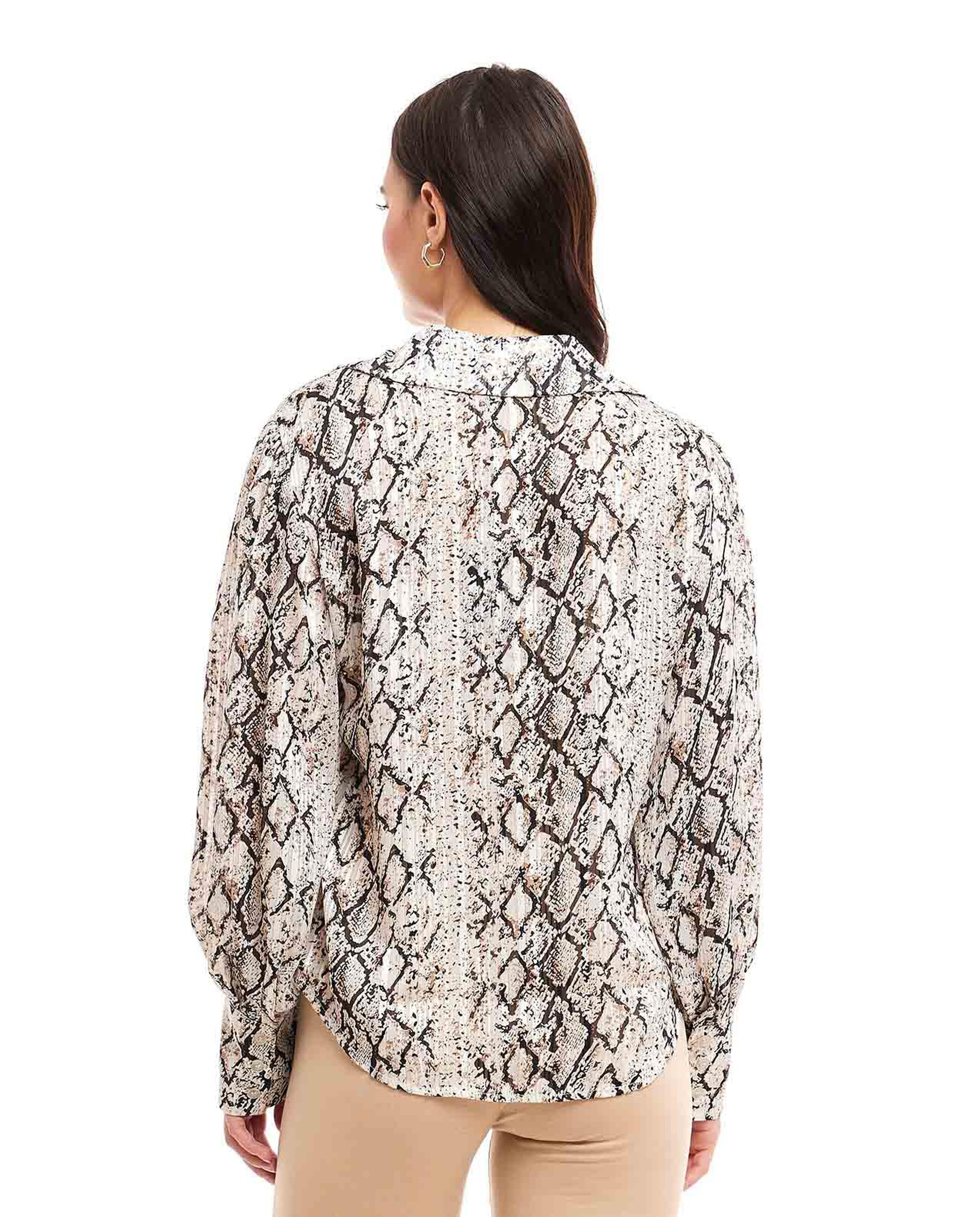 Snakeskin Shirt with Spread Collar and Bishop Sleeves