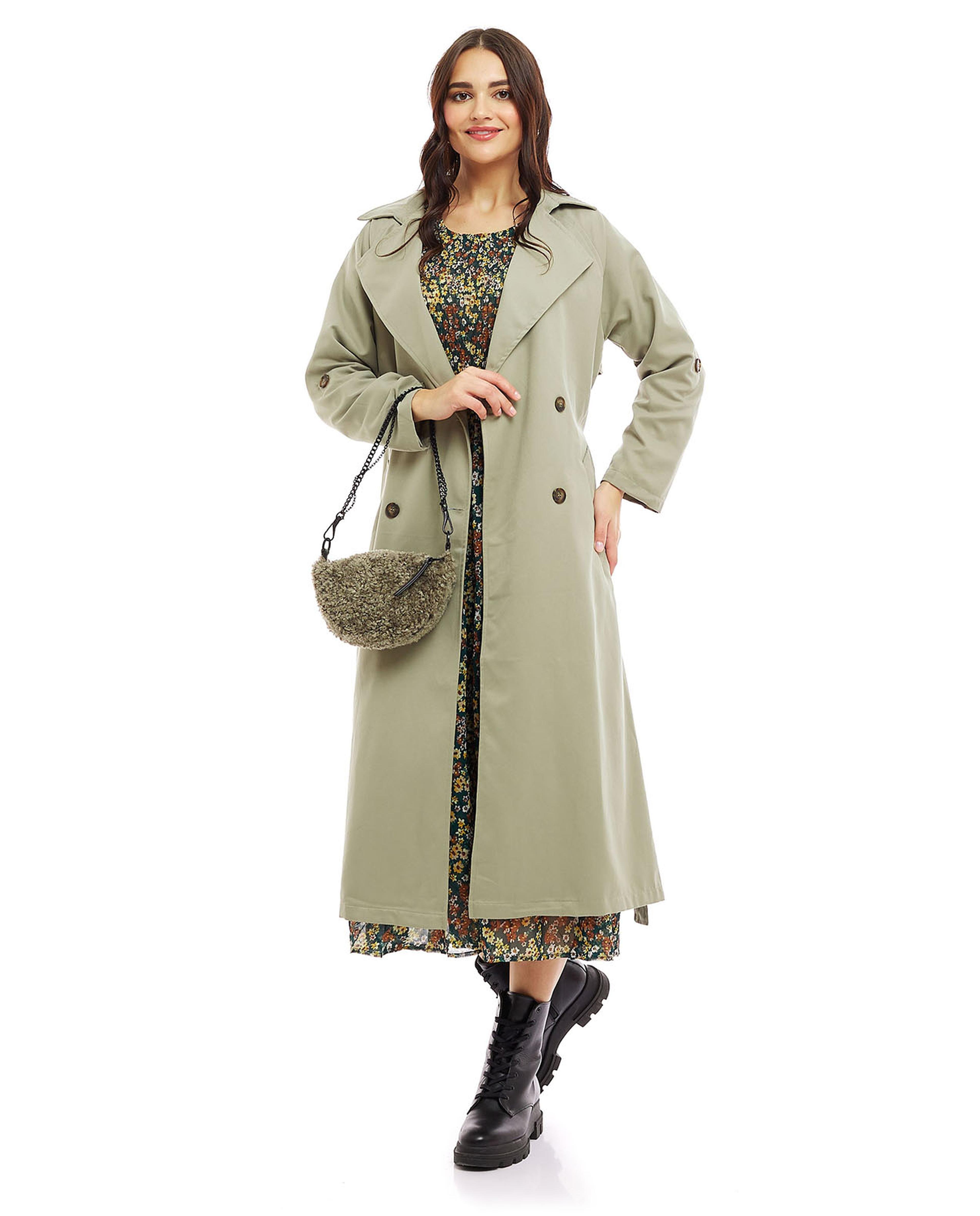 Solid Trench Coat with Long Sleeves