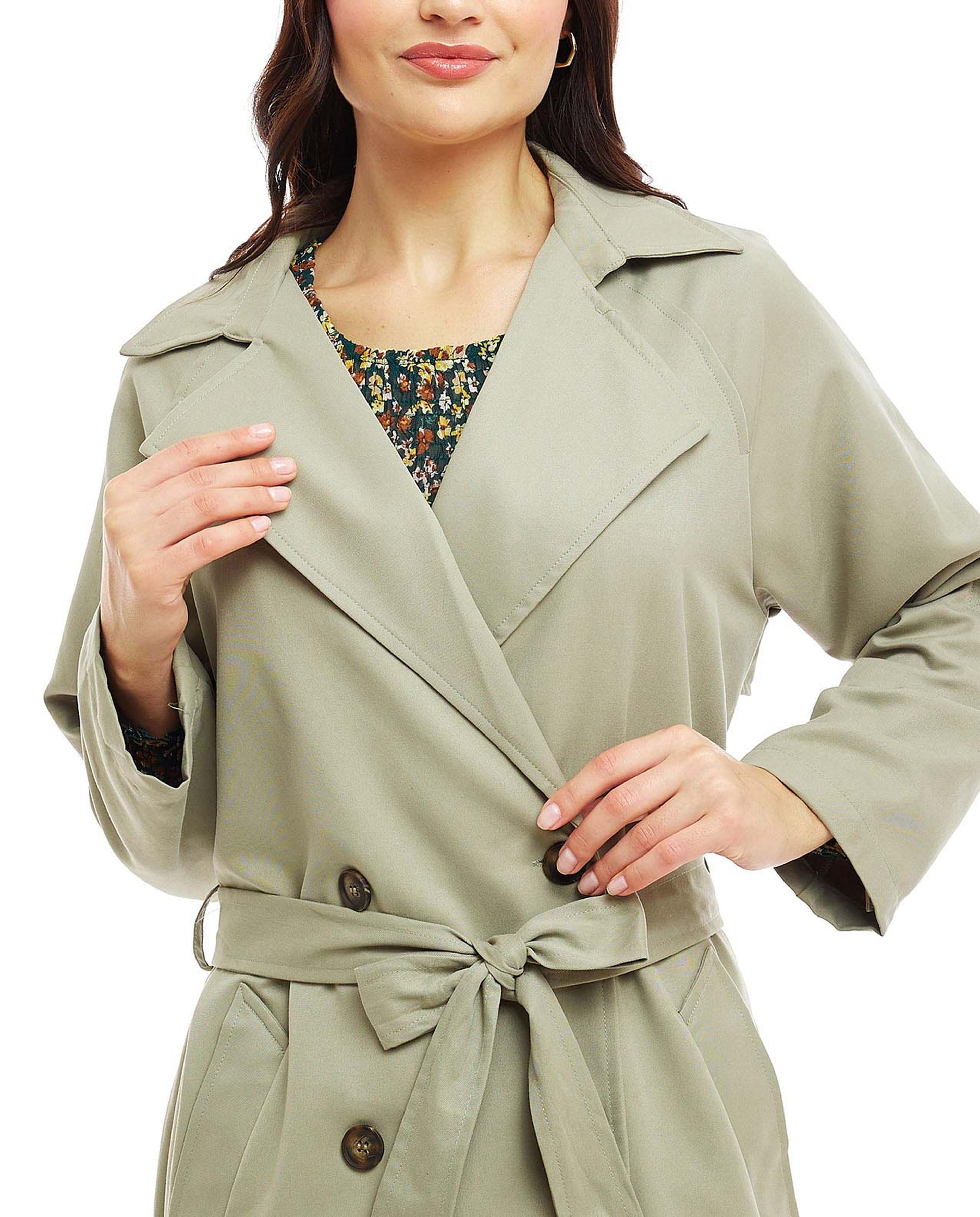 Solid Trench Coat with Long Sleeves