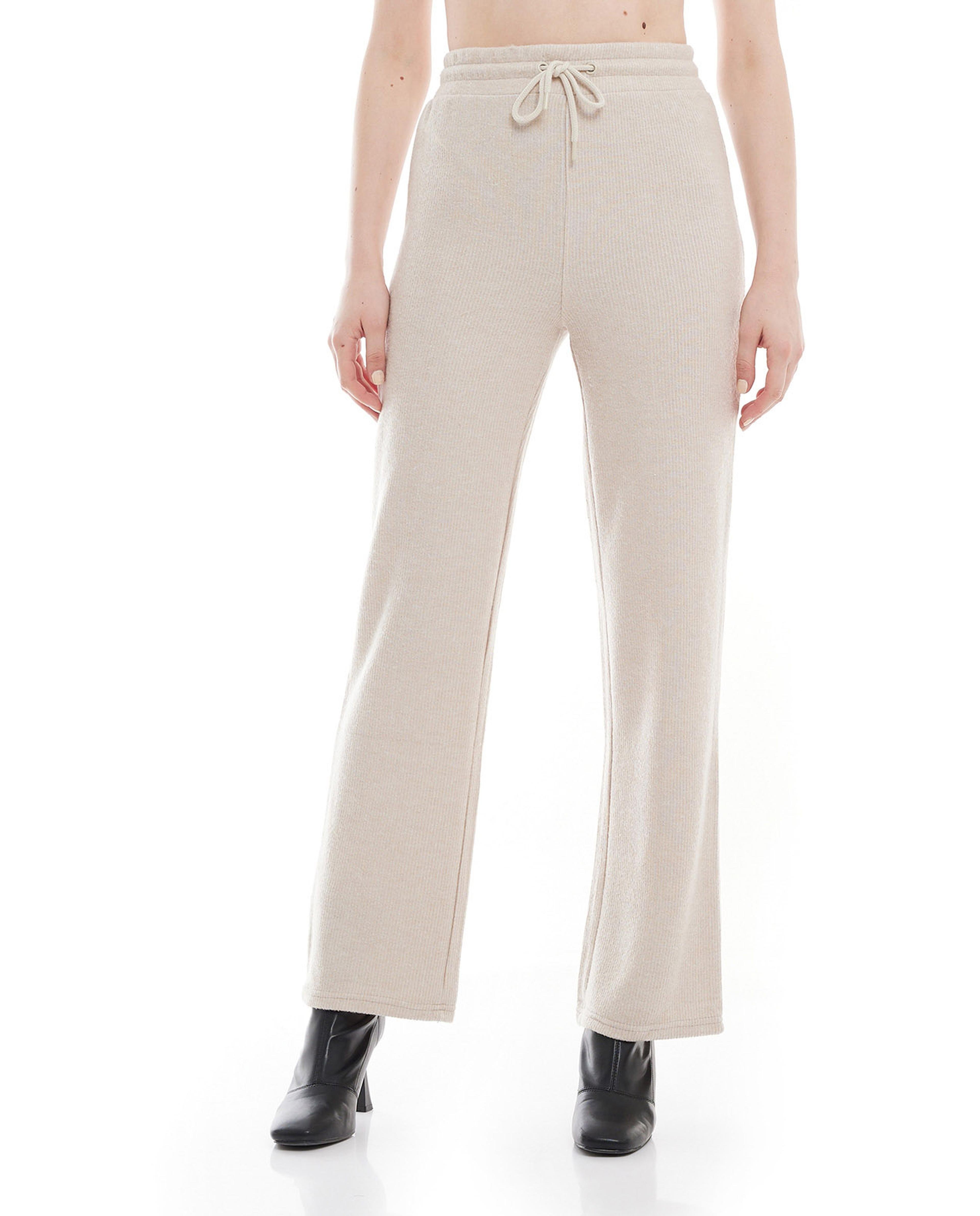Ribbed Wide Leg Pants with Elastic Waist