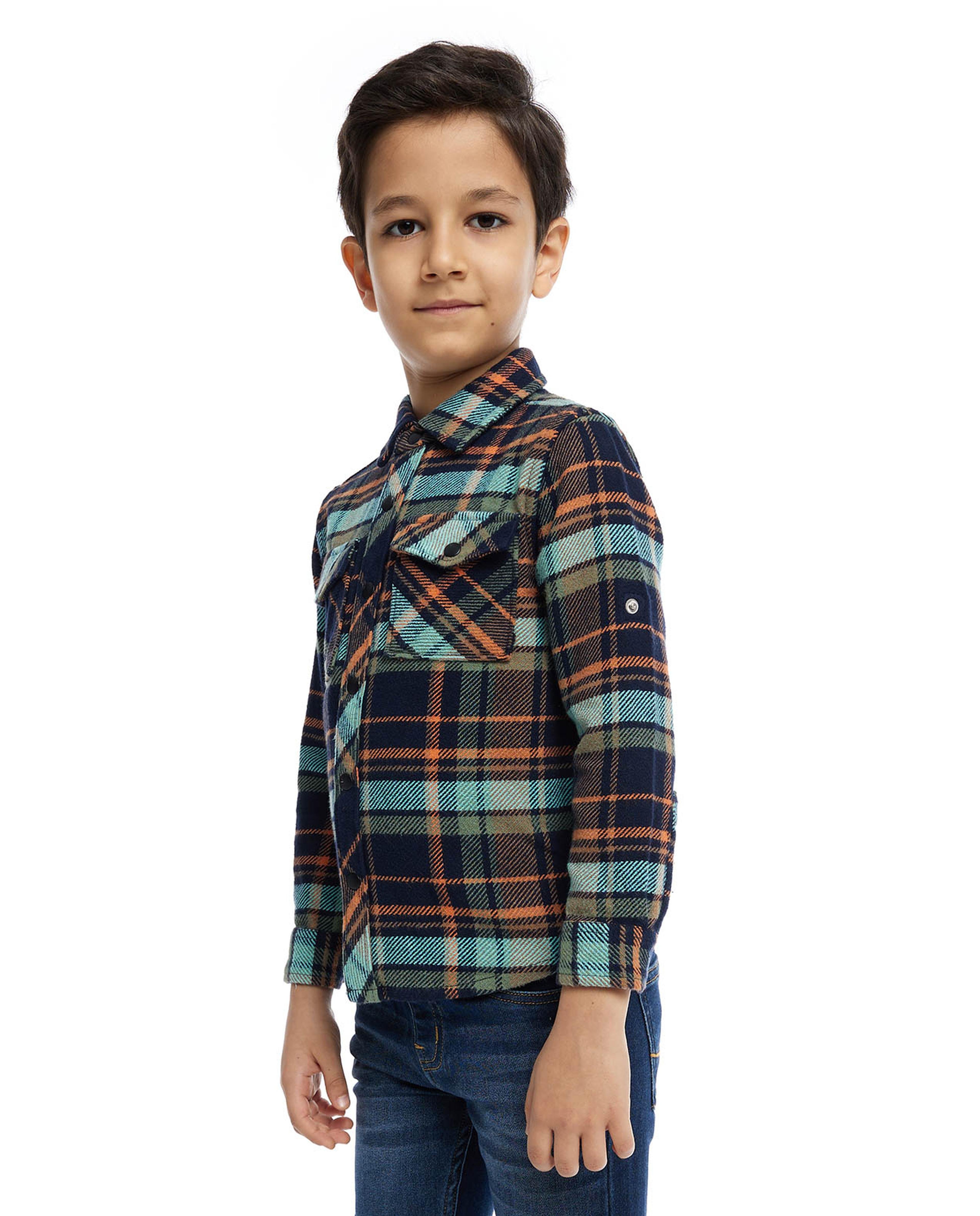 Plaid Shirt with Classic Collar and Long Sleeves
