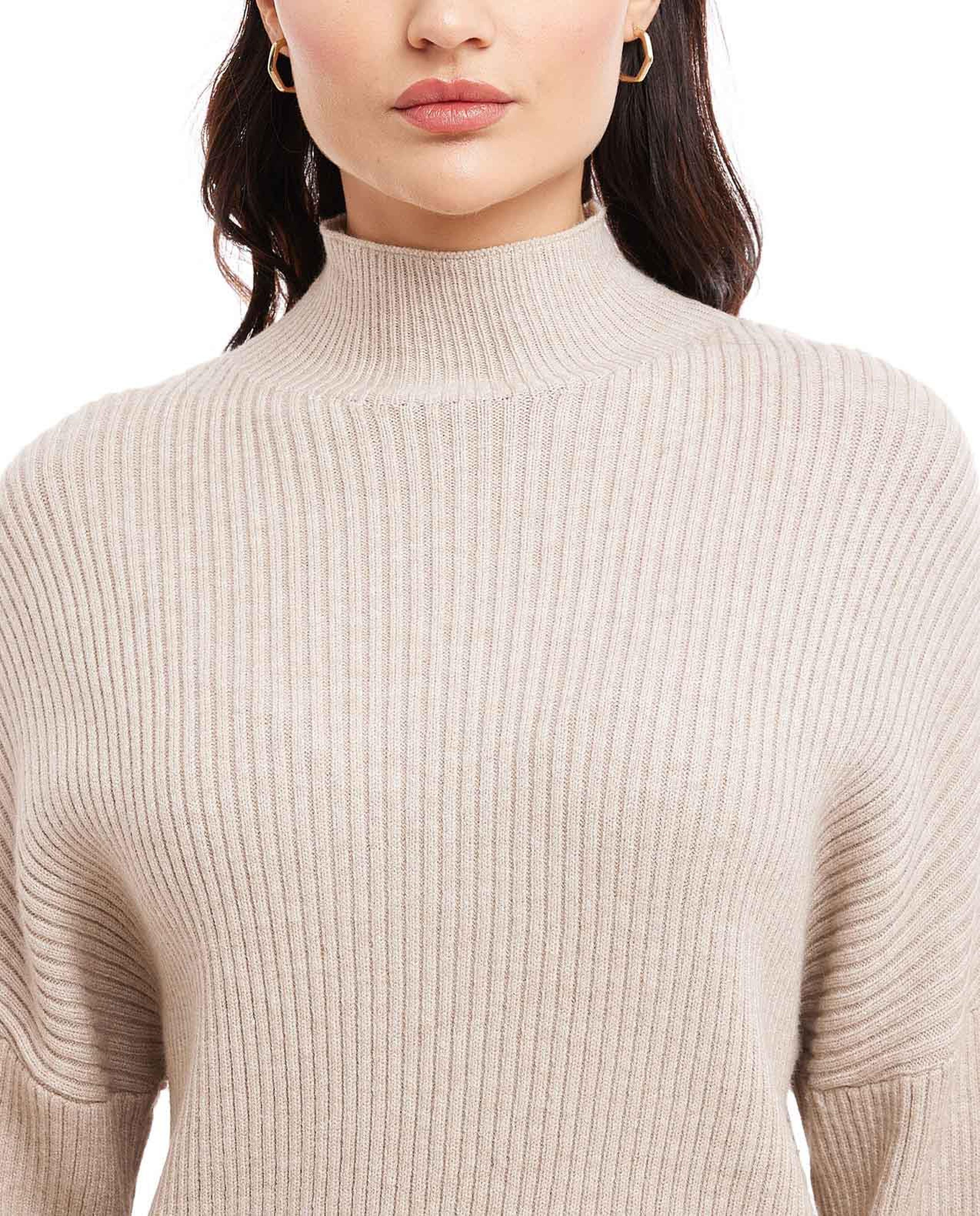Ribbed Sweater with High Neck and Long Sleeves