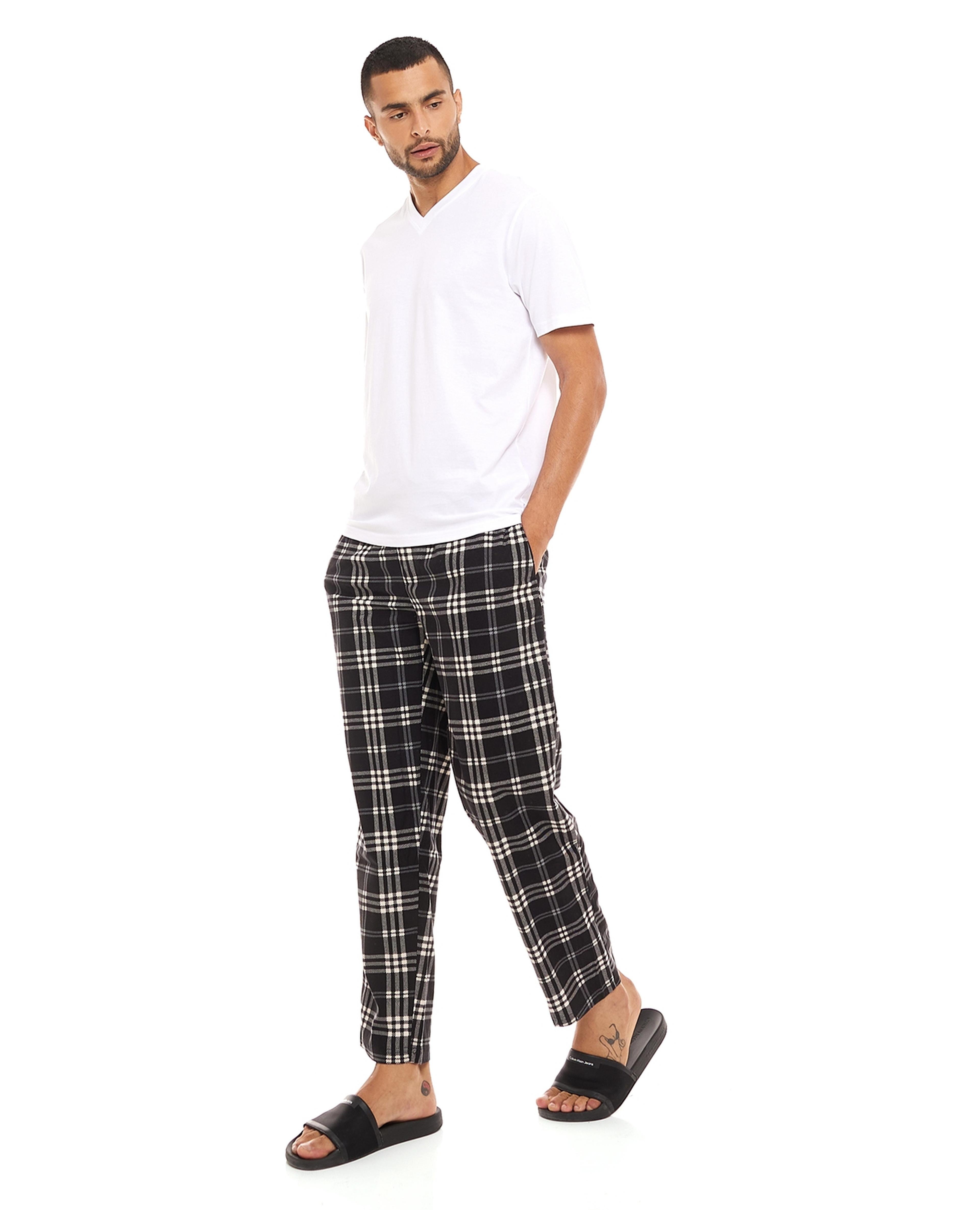 Men Plaid Drawstring Waist Pajama Pants