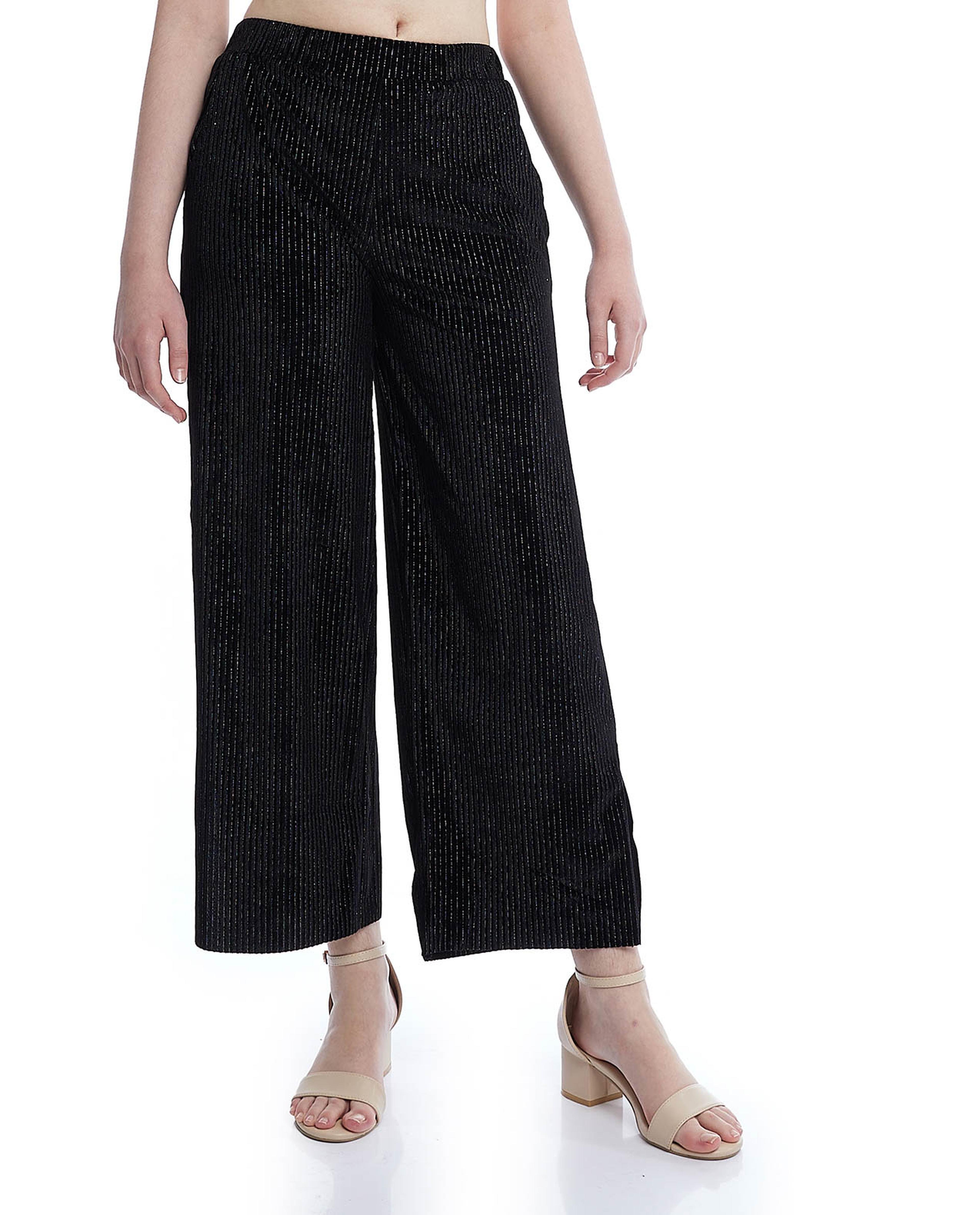 Striped Wide Leg Pants with Elastic Waist