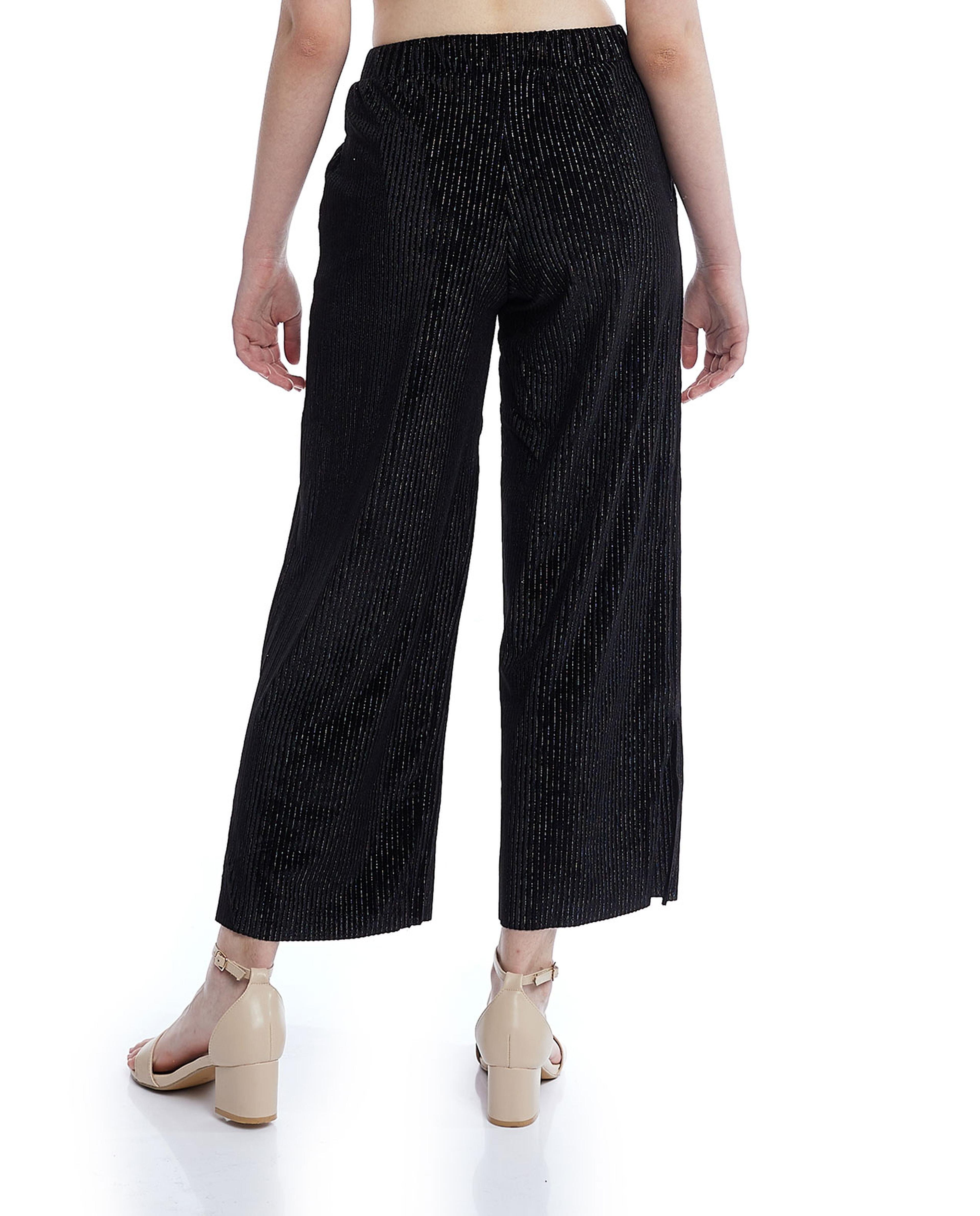 Striped Wide Leg Pants with Elastic Waist