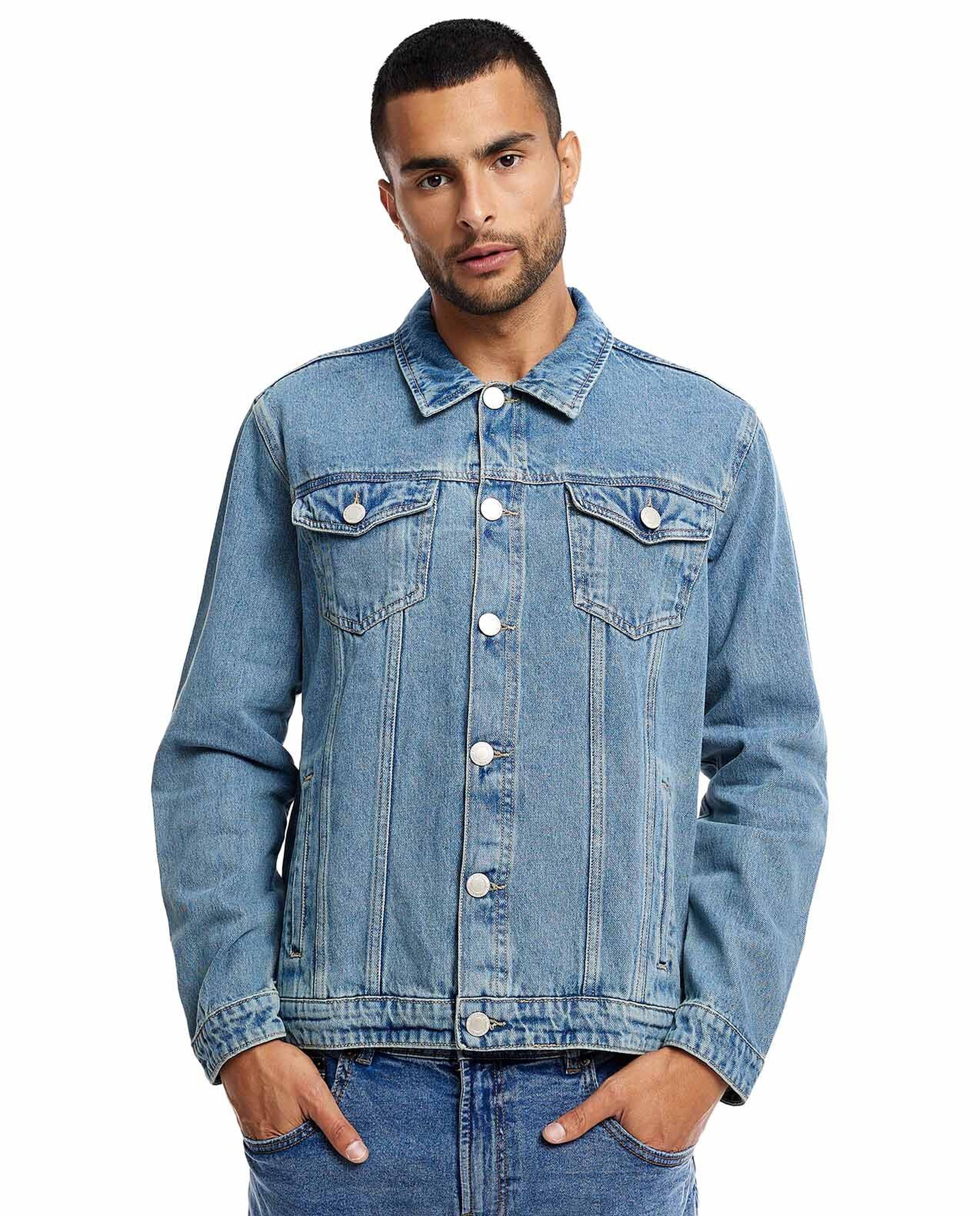 Faded Denim Jacket with Button Closure