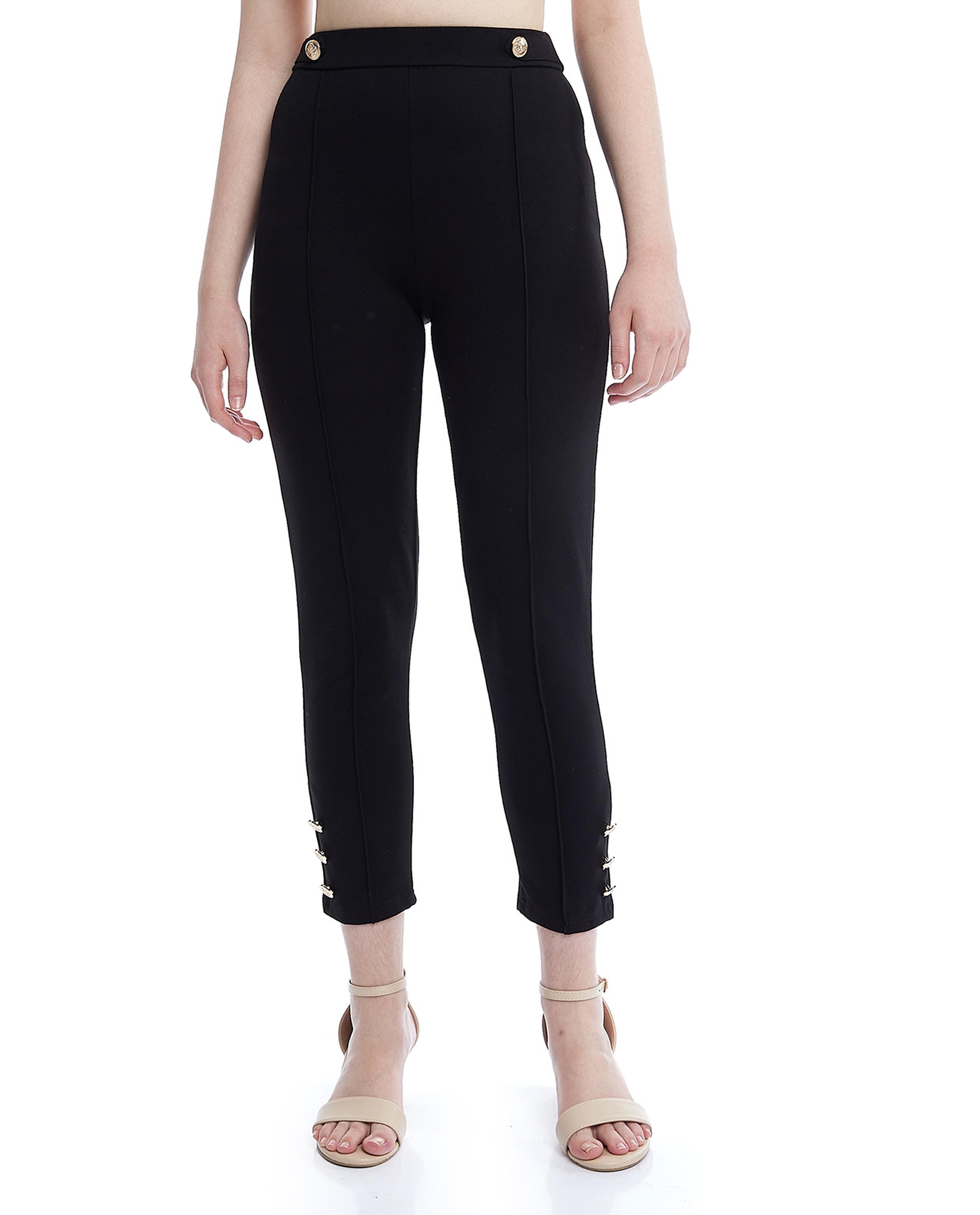 Solid Skinny Fit Trousers with Elastic Waist