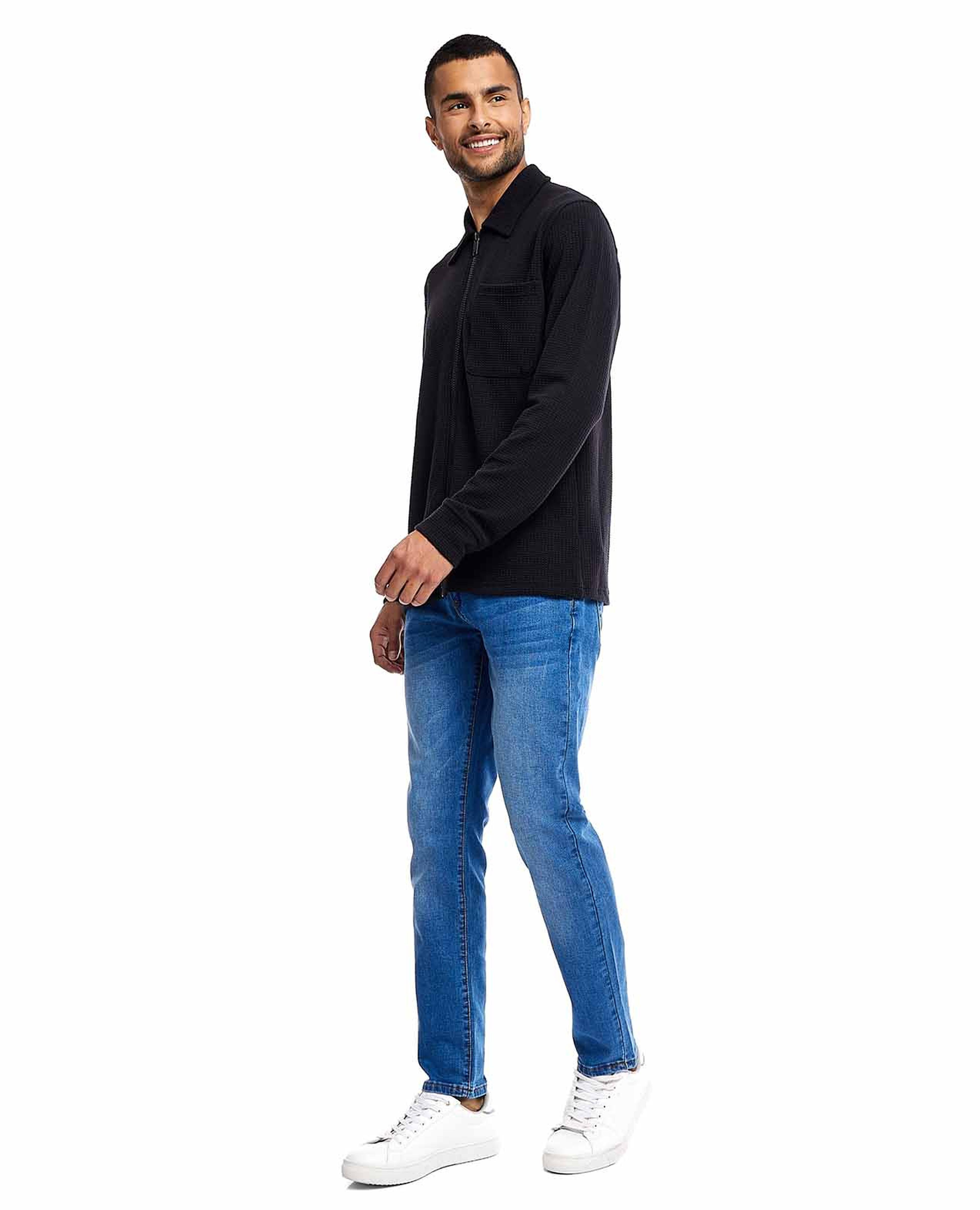 Faded Skinny Fit Jeans with Button Closure