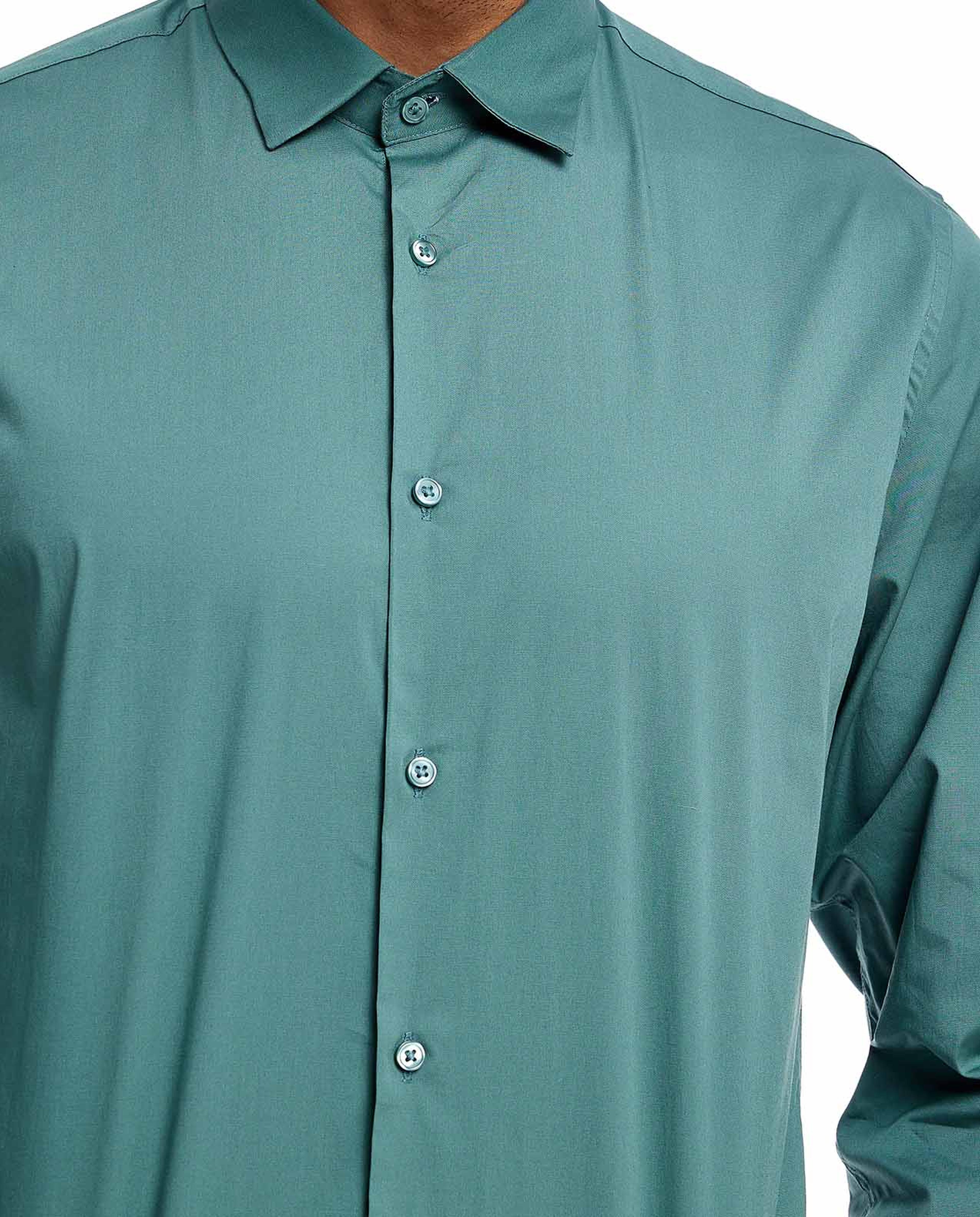 Solid Shirt with Spread Collar and Long Sleeves