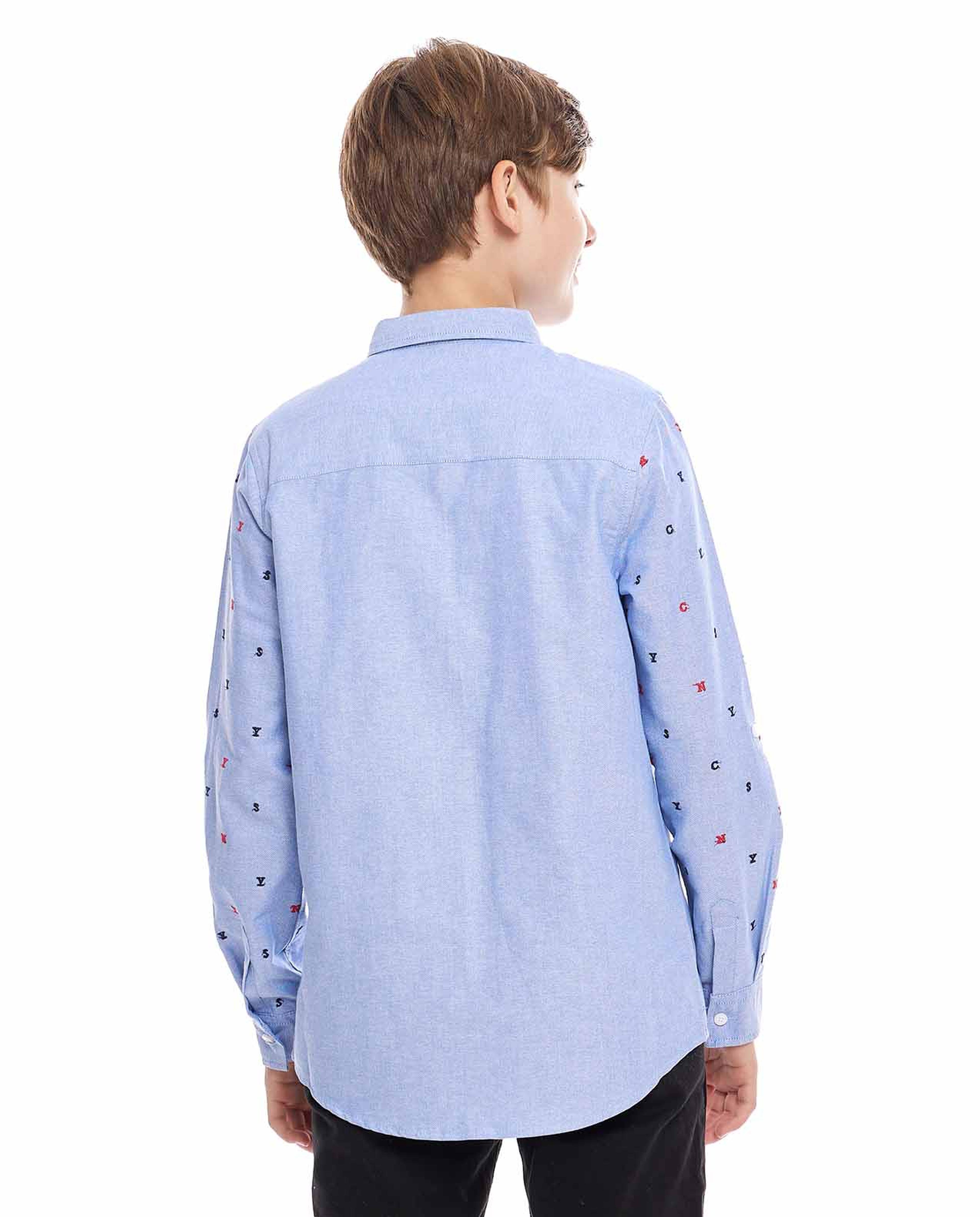 Embroidered Shirt with Spread Collar and Long Sleeves