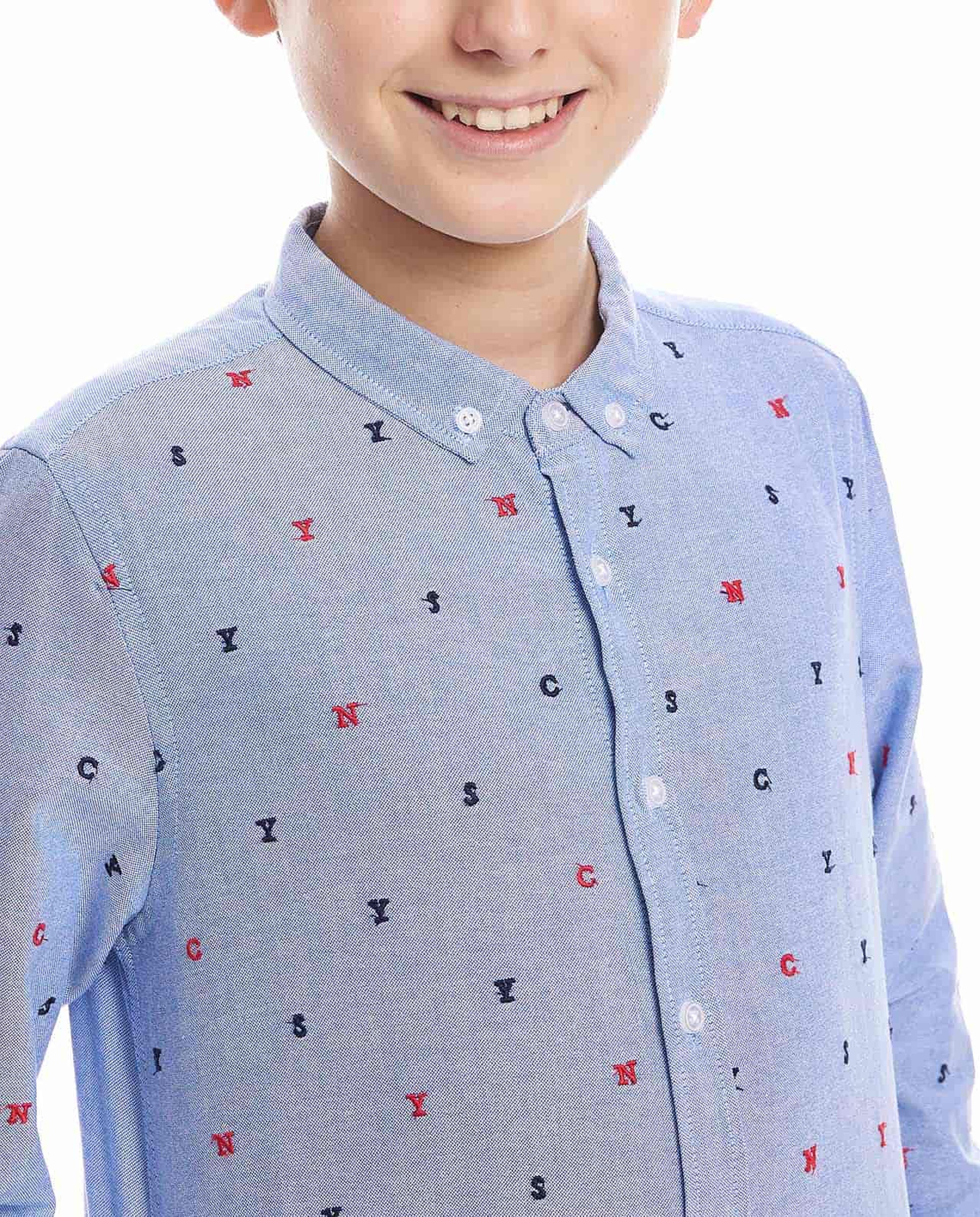 Embroidered Shirt with Spread Collar and Long Sleeves