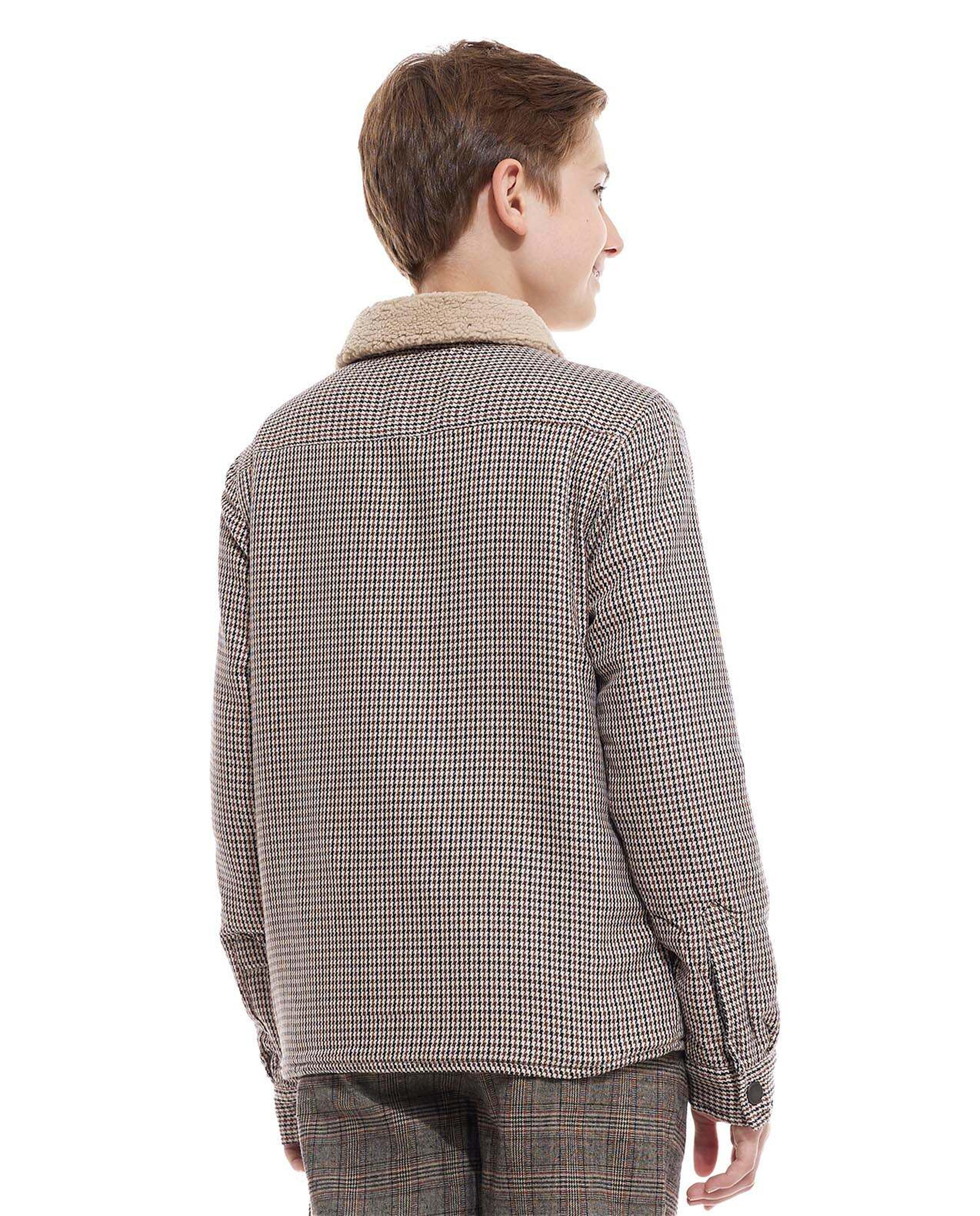 Plaid Shacket with Sherpa Collar and Long Sleeves