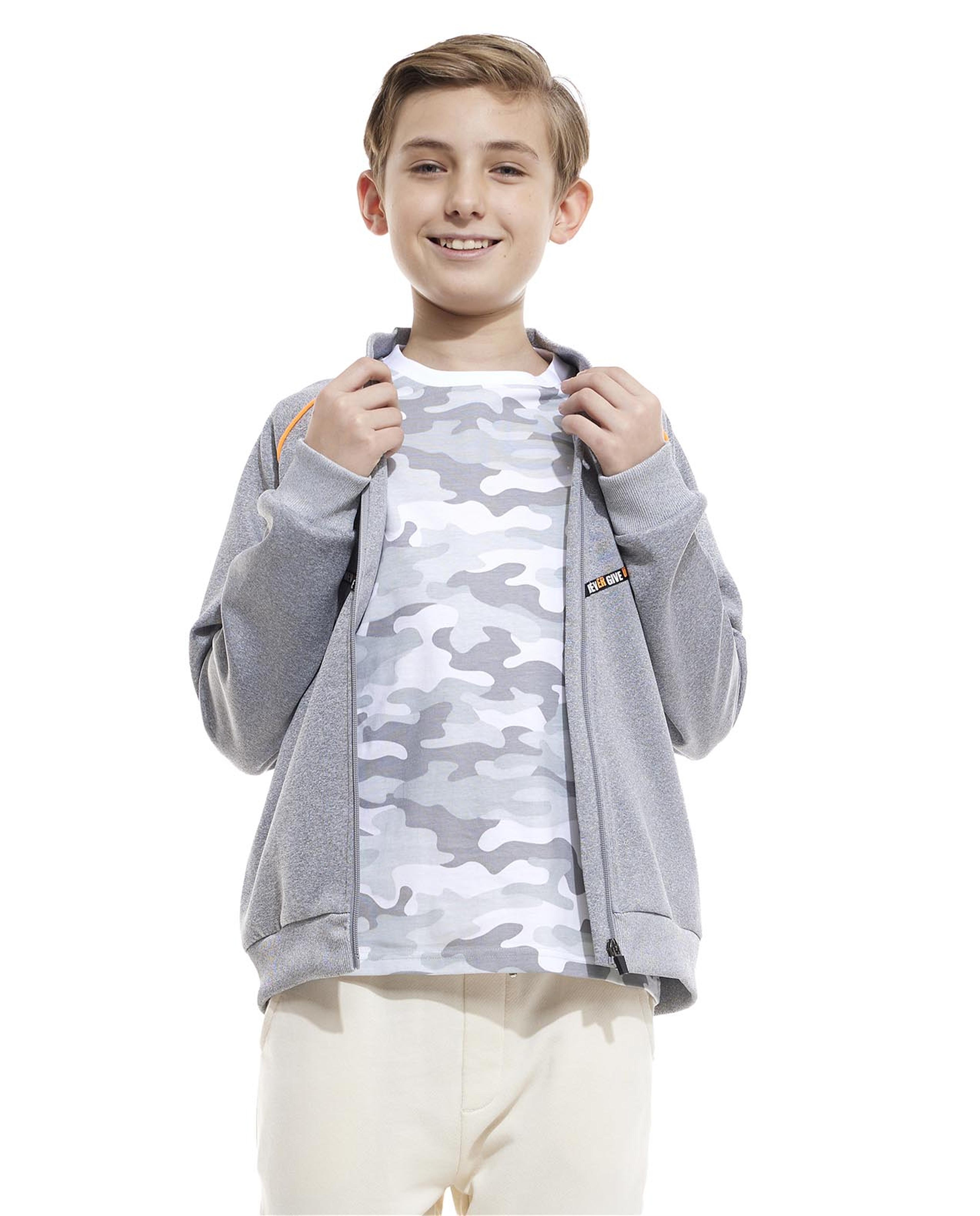 Camo Print T-Shirt with Crew Neck and Short Sleeves