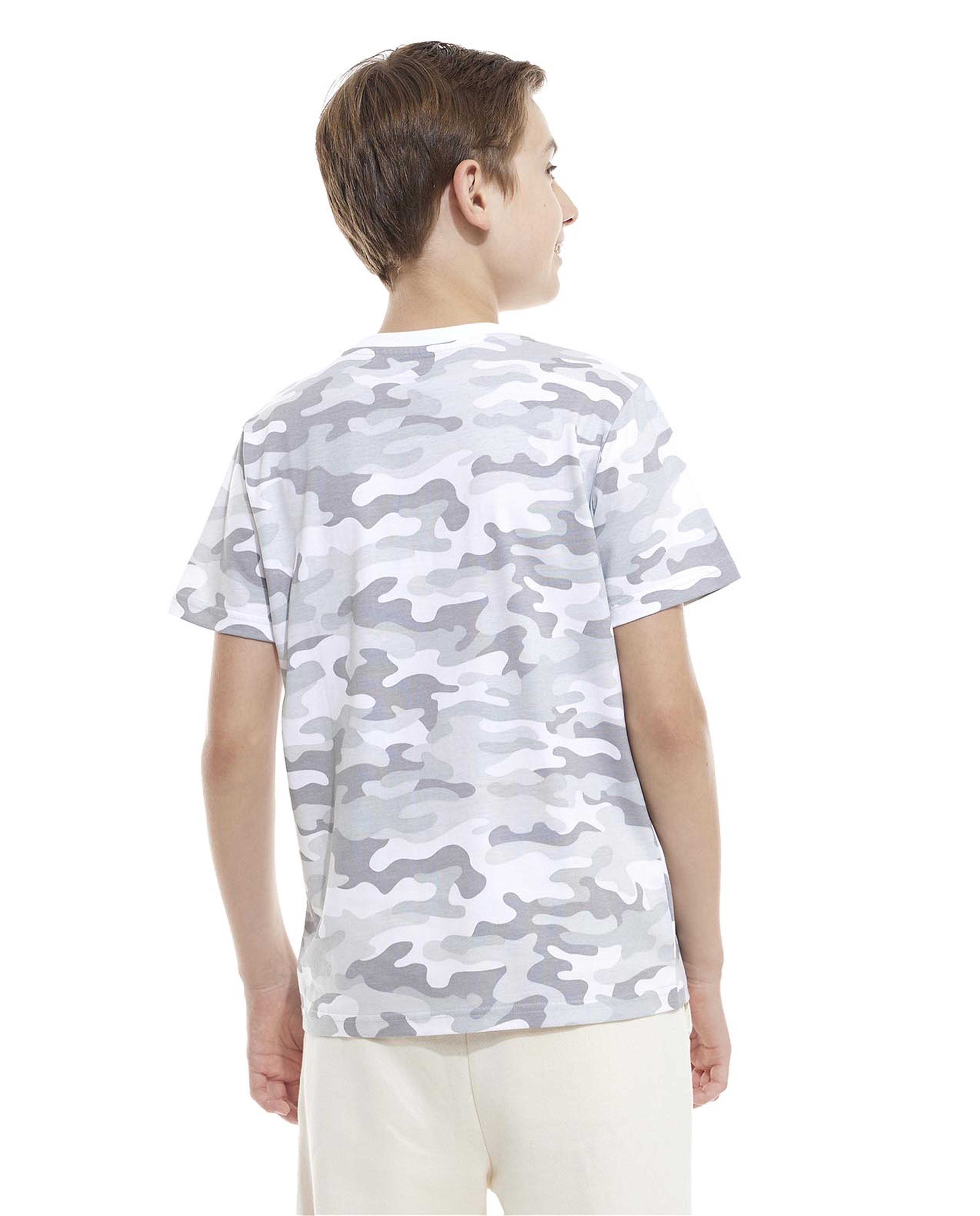Camo Print T-Shirt with Crew Neck and Short Sleeves