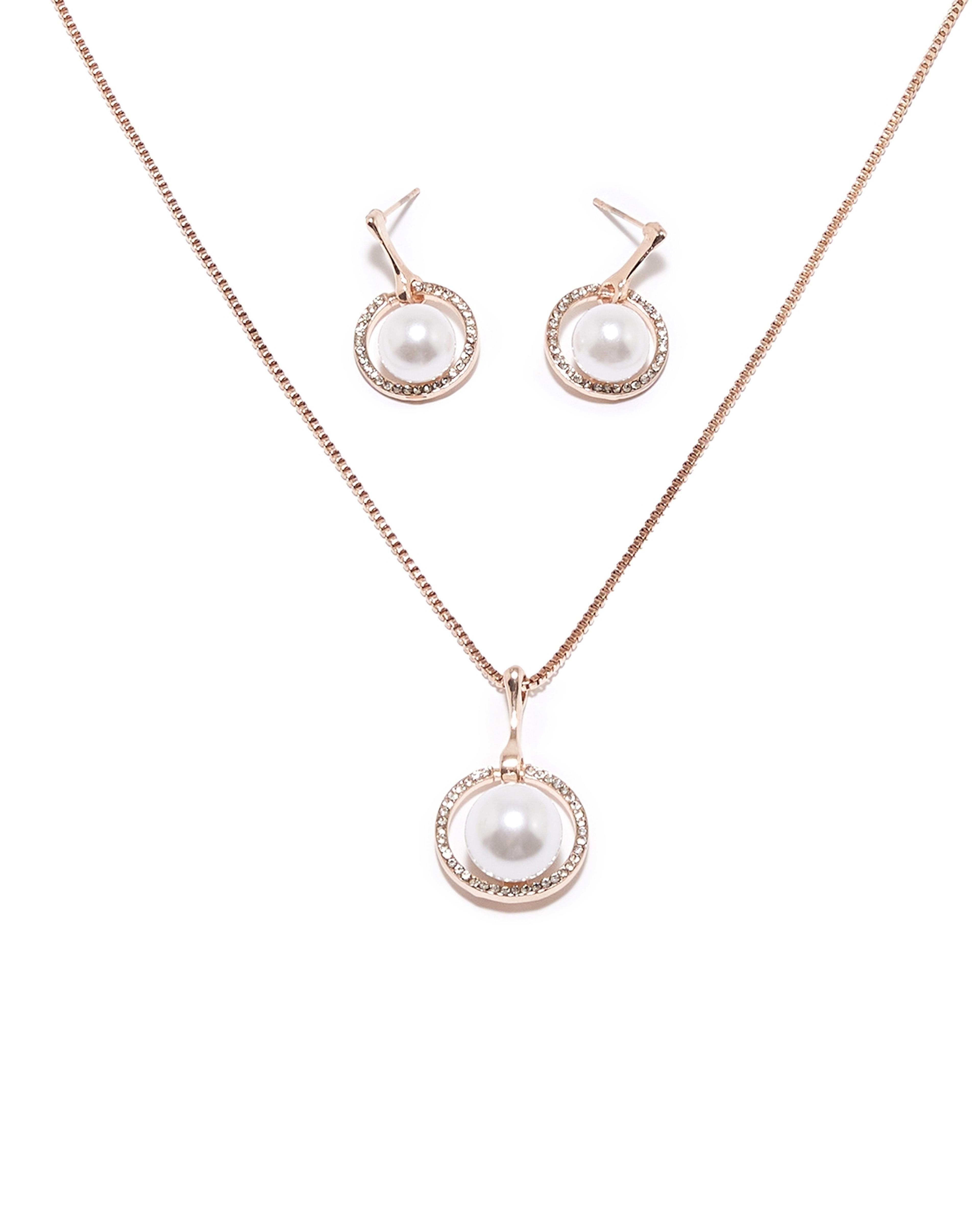 Pearl Charm Necklace and Earrings Set
