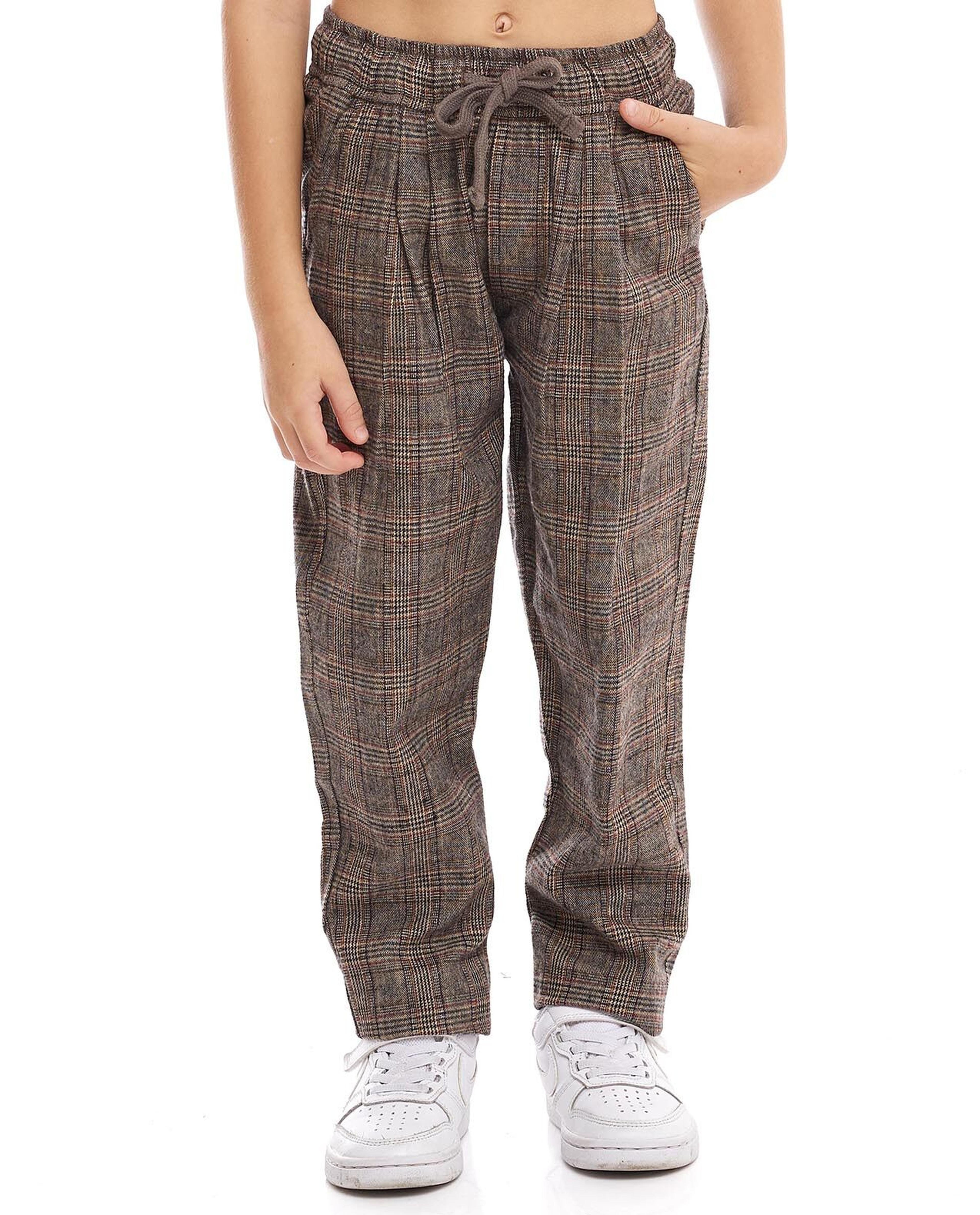 Plaid Relaxed fit Trousers with Drawstring Waist