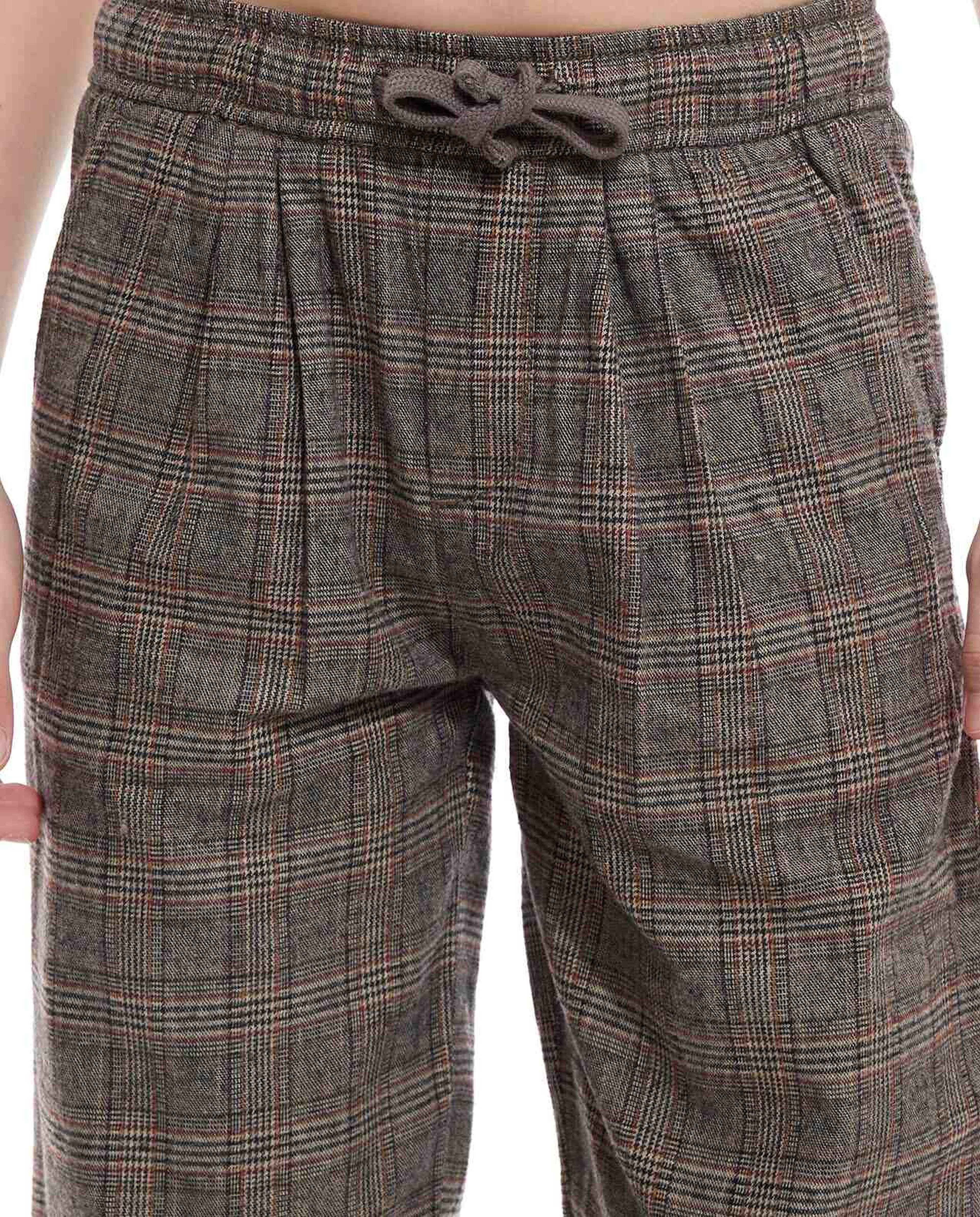 Plaid Trousers with Drawstring Waist
