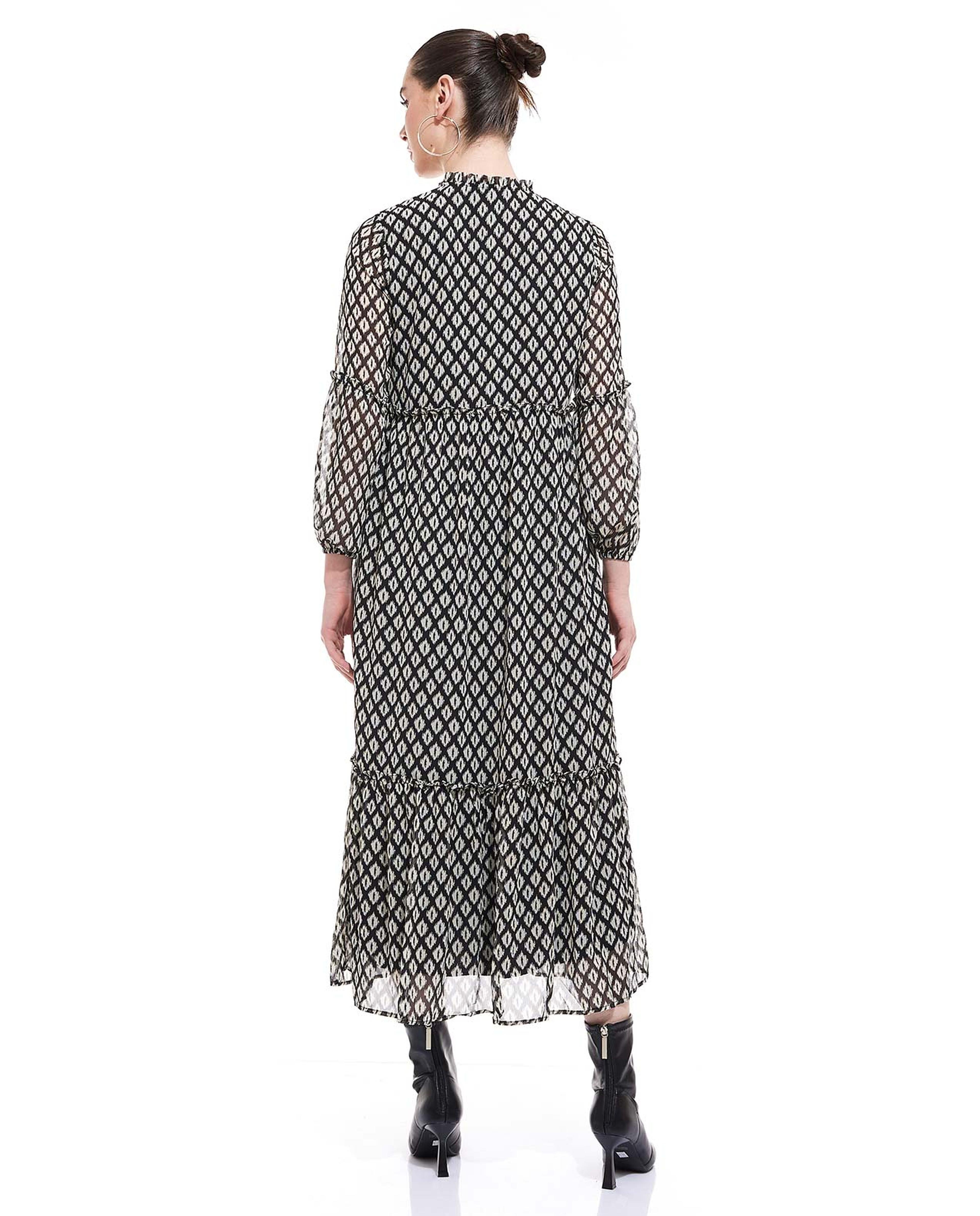 Patterned Midi Dress with Long Sleeves