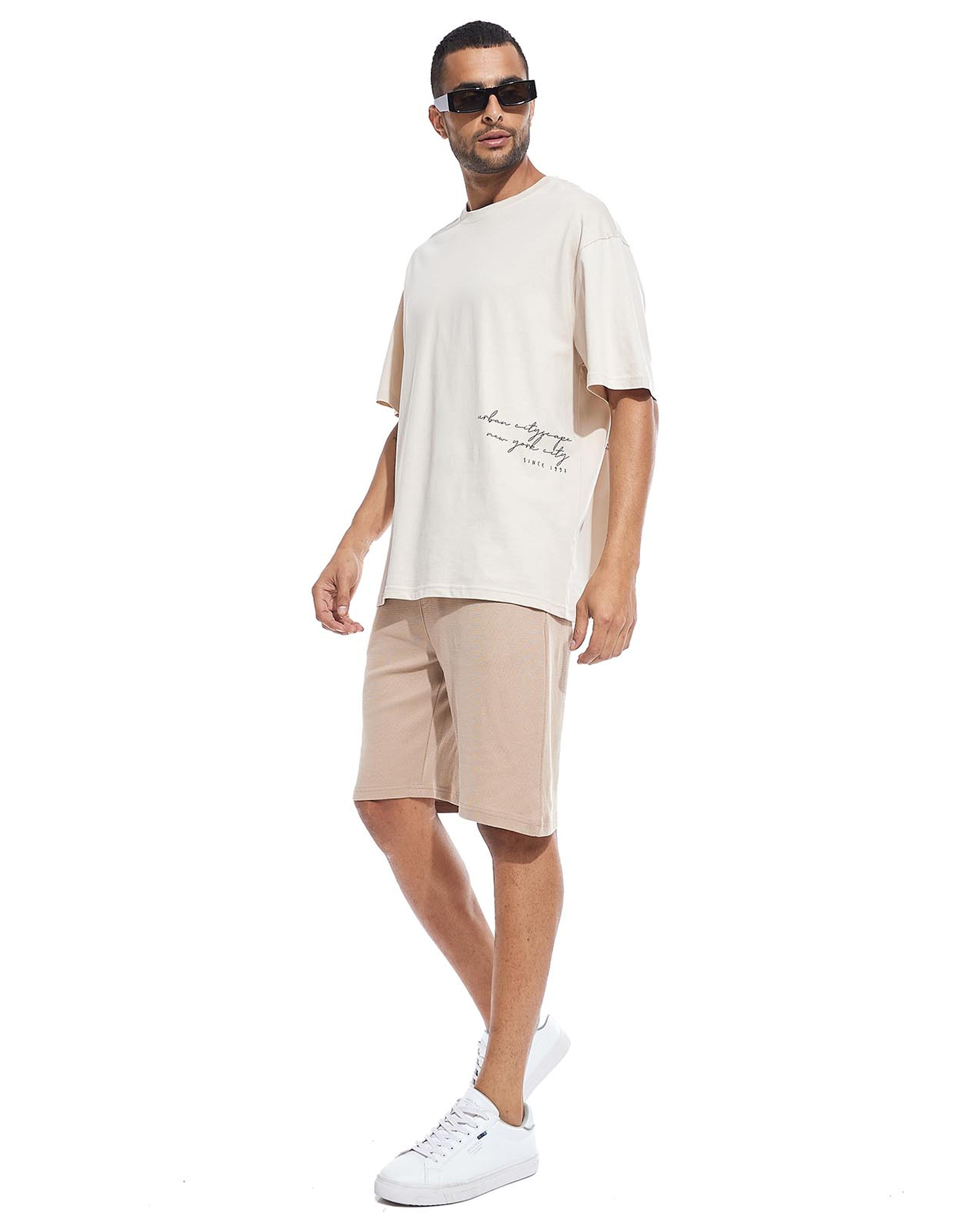 Placement Print Oversized T-Shirt with Crew Neck