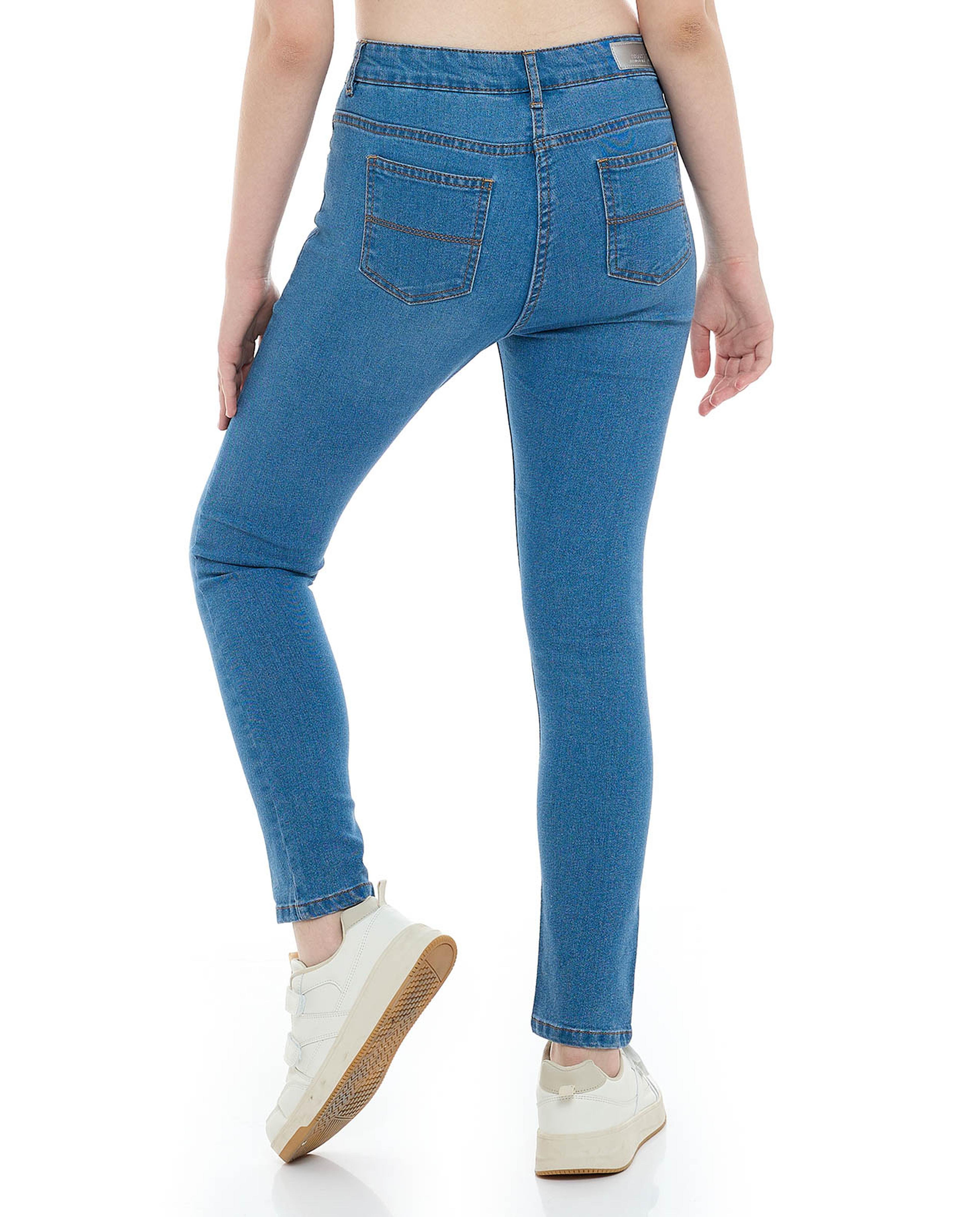 Faded Jeans with Button Closure