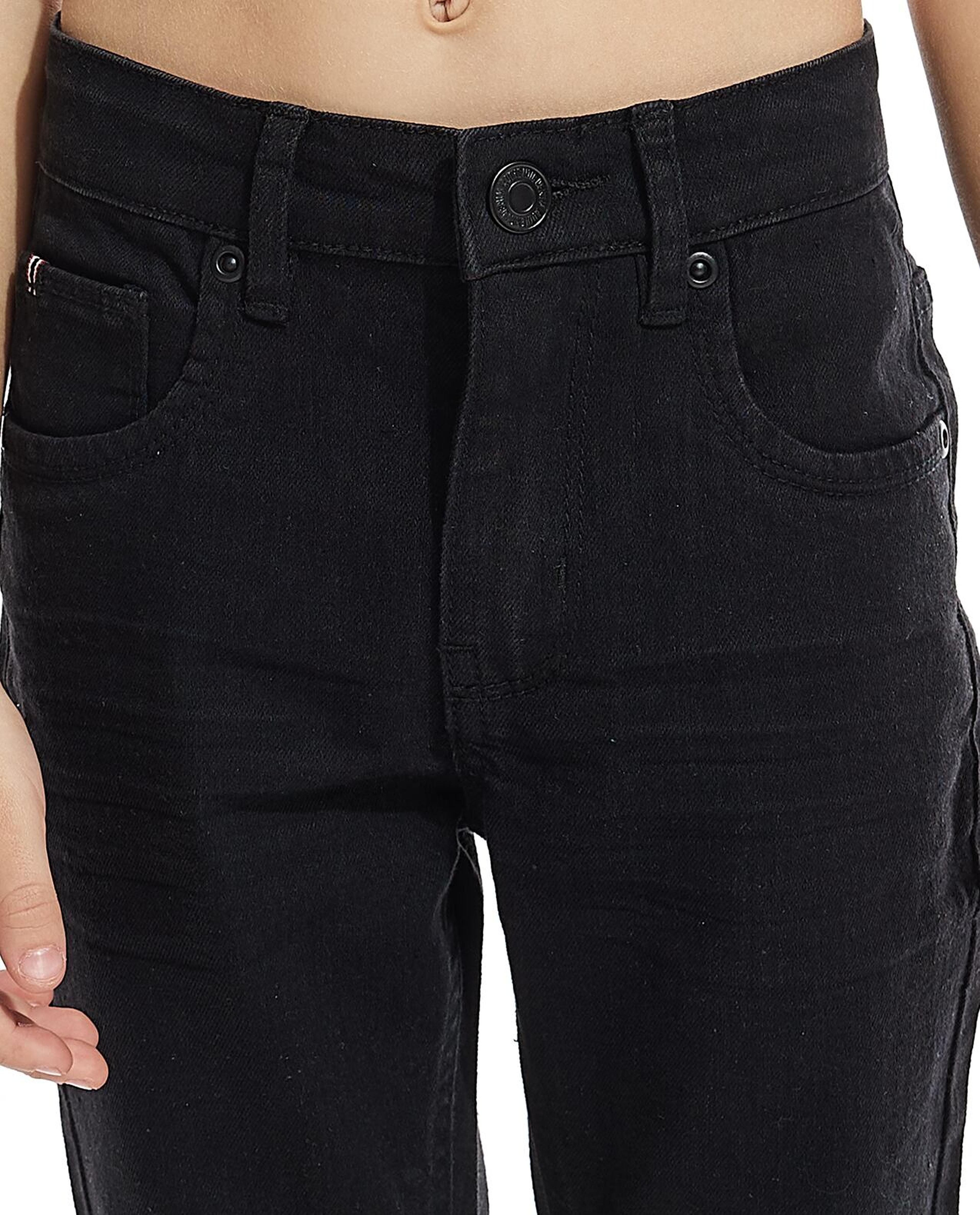 Solid Straight Fit Jeans with Button Closure