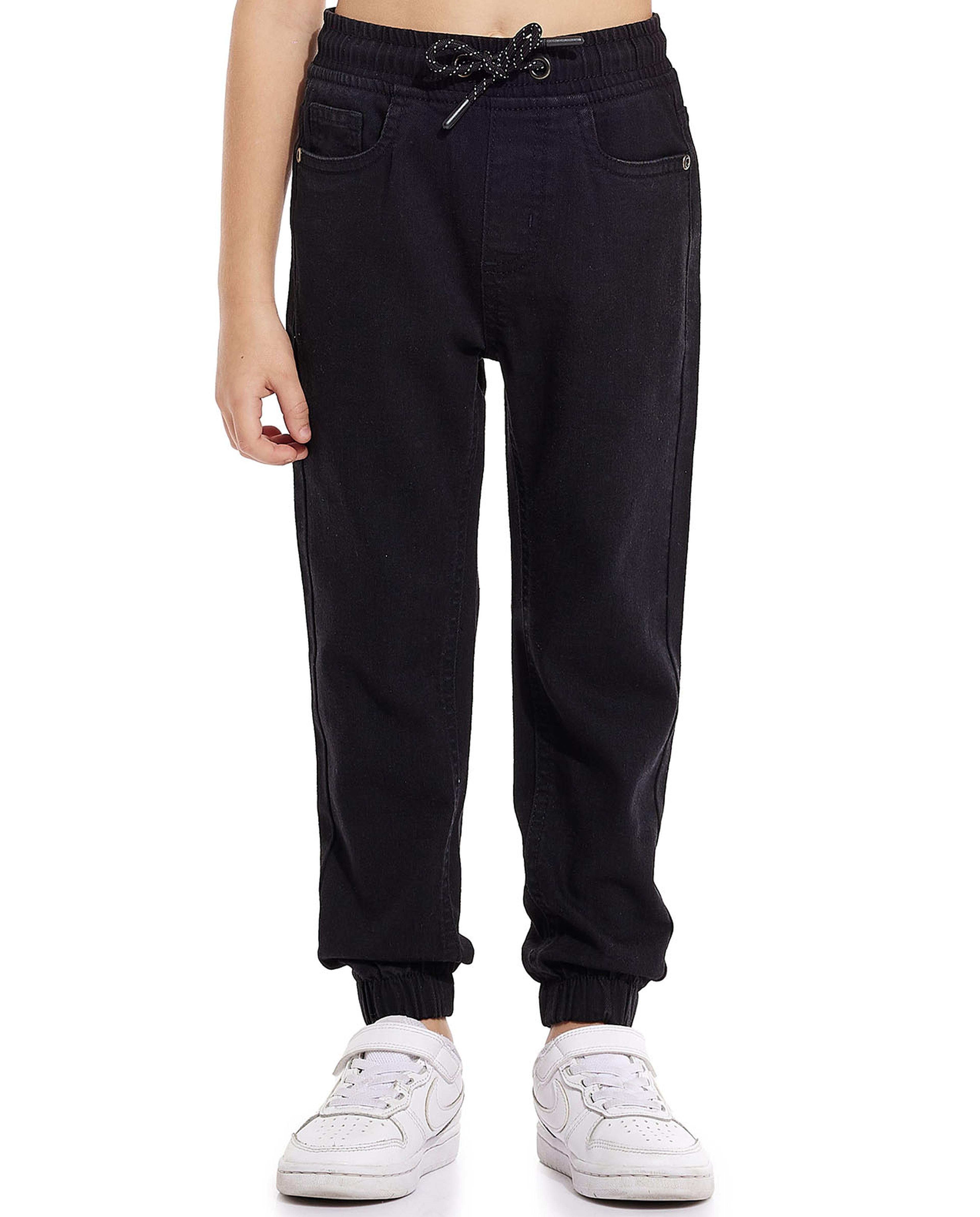 Solid Jogger Jeans with Drawstring Waist