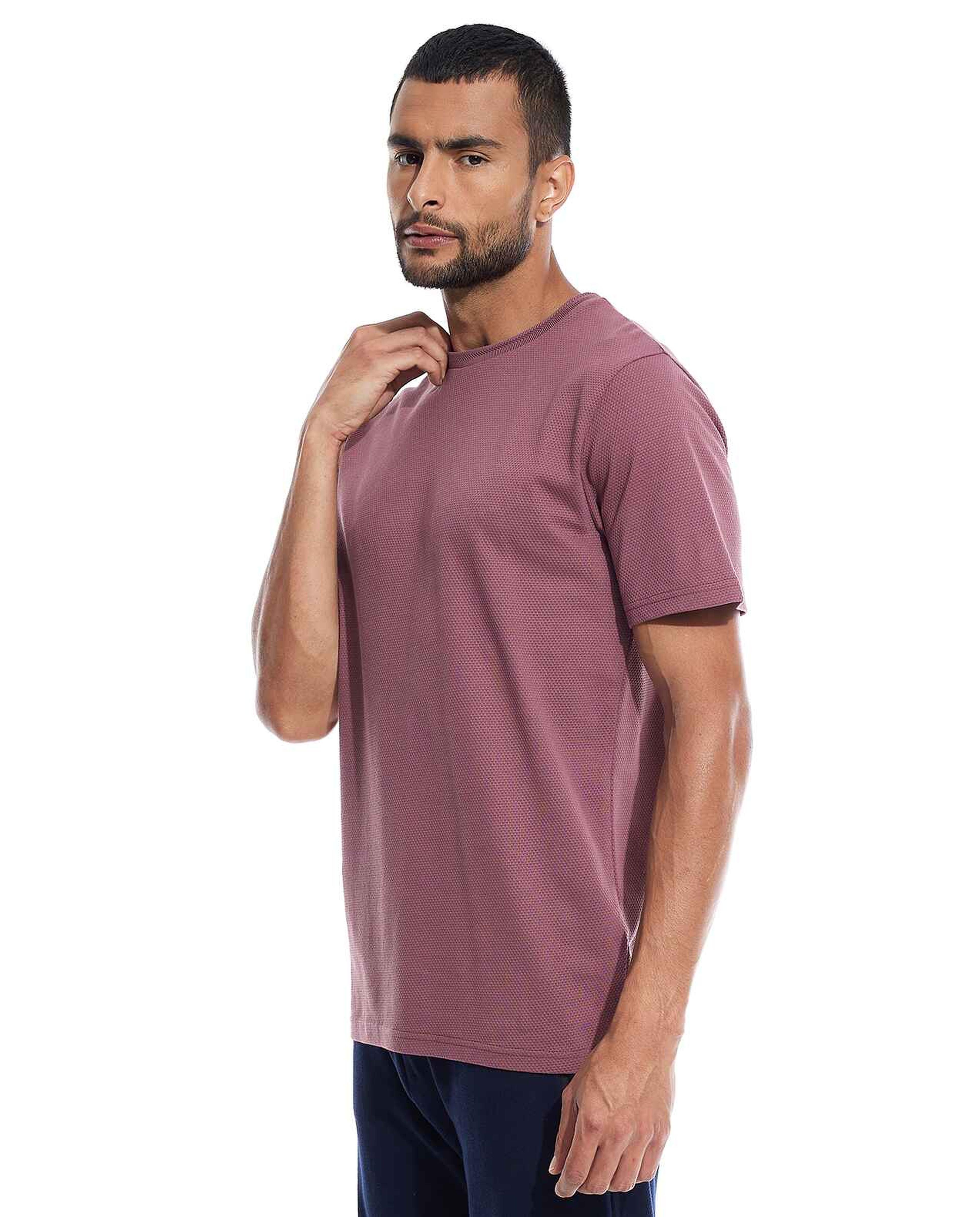 Textured T-Shirt with Crew Neck and Short Sleeves