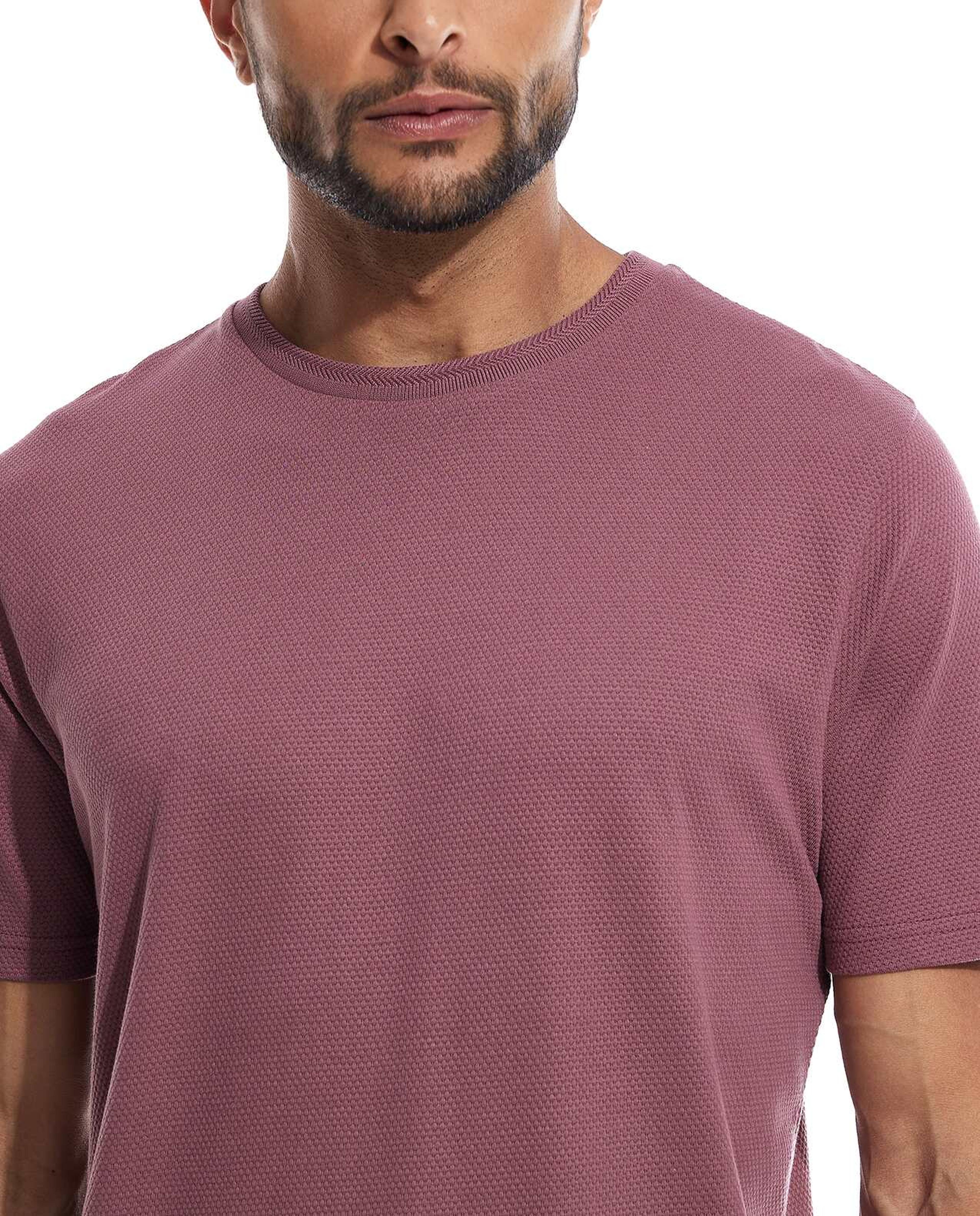 Textured T-Shirt with Crew Neck and Short Sleeves