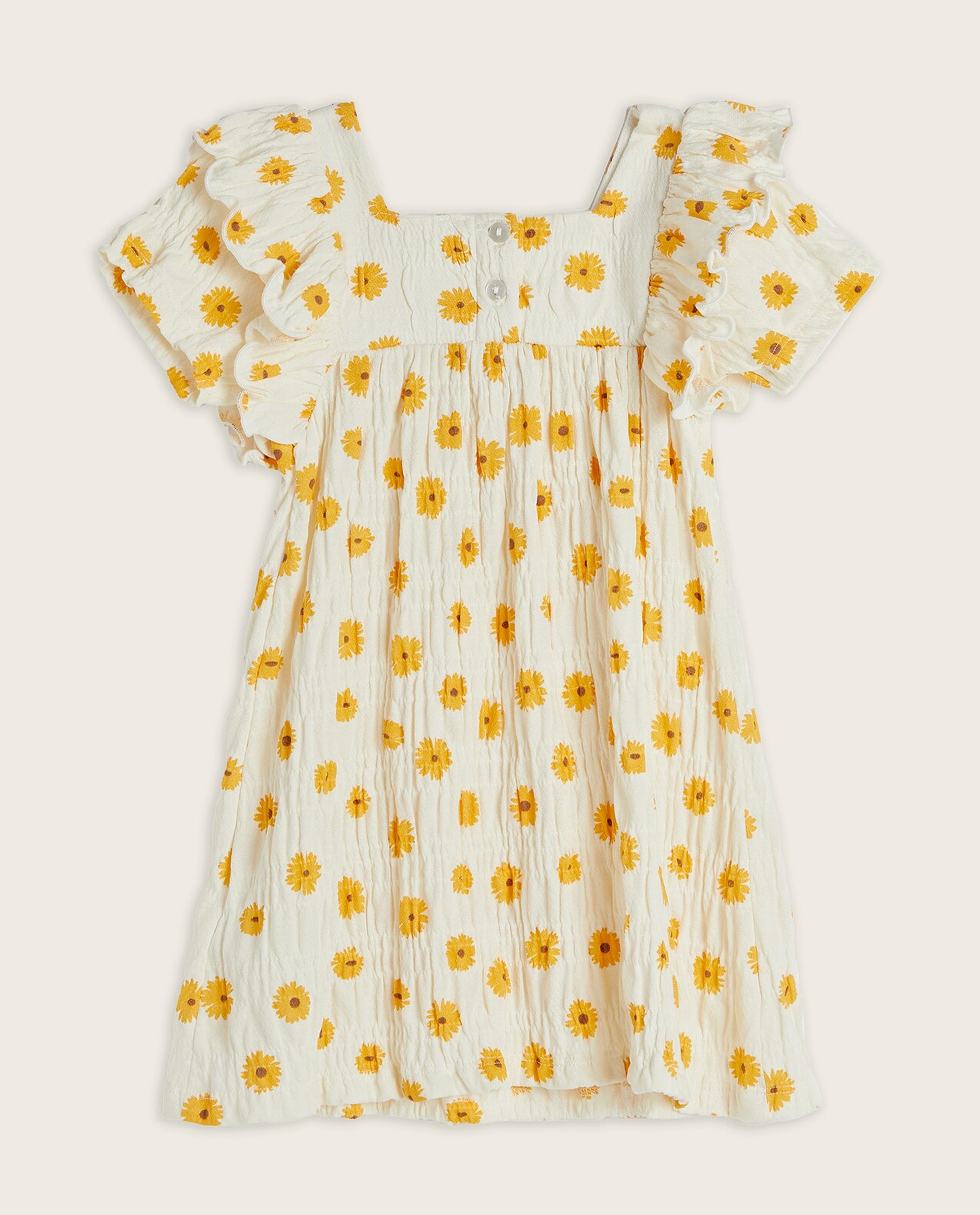 Printed A-Line Dress with Square Neck and Short Sleeves