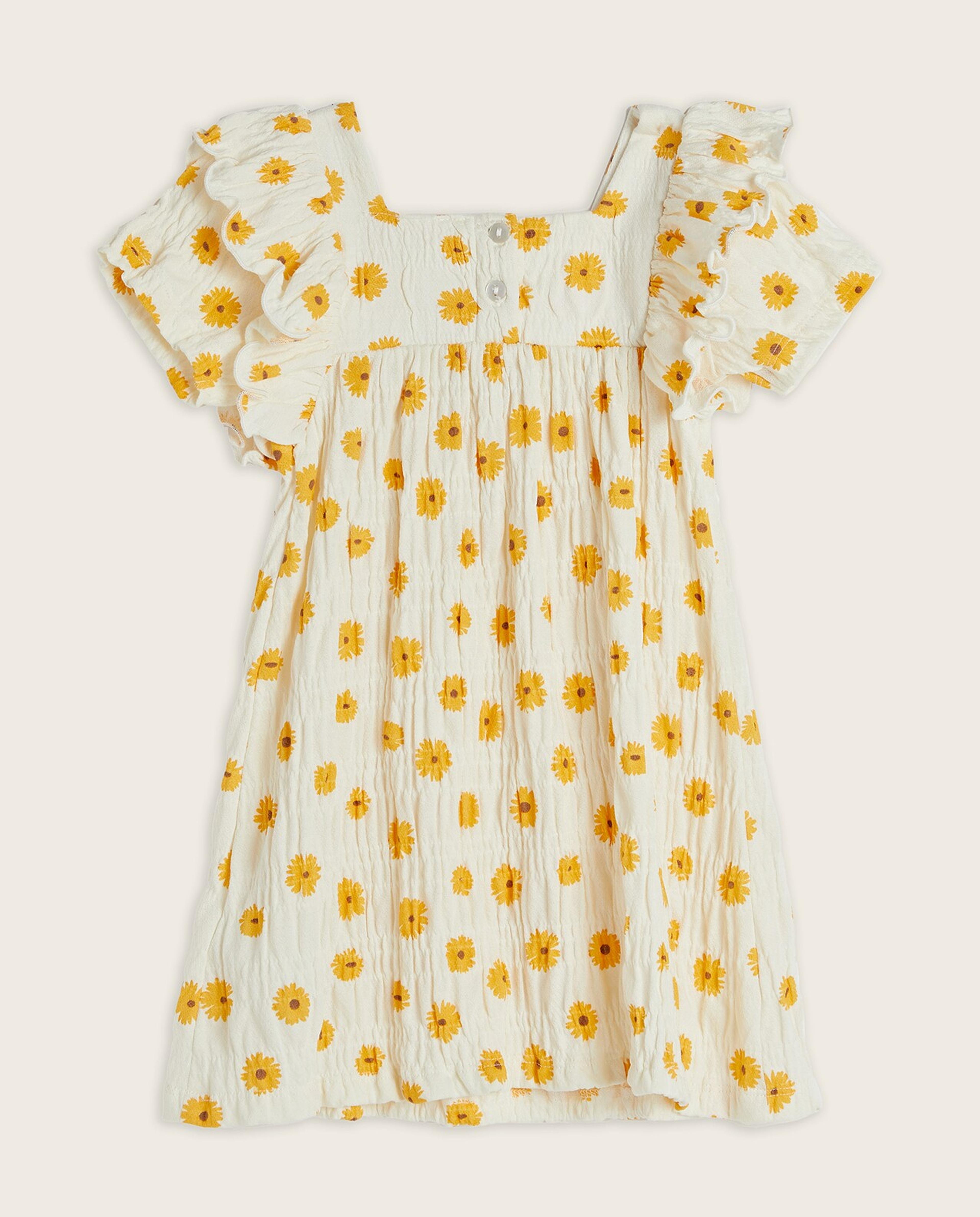 Printed A-Line Dress with Square Neck and Short Sleeves