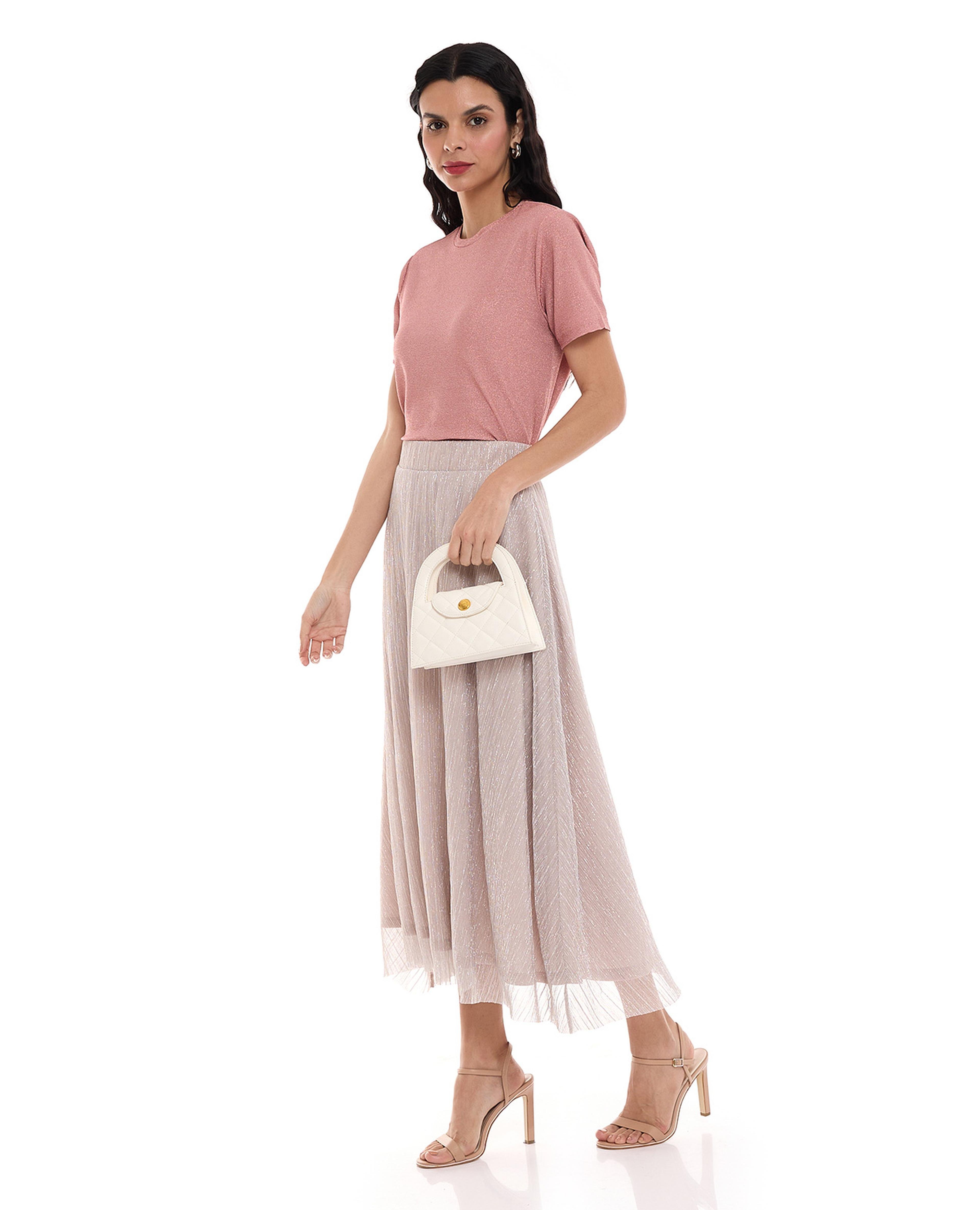 Shimmer A-Line Elastic Waist Skirt