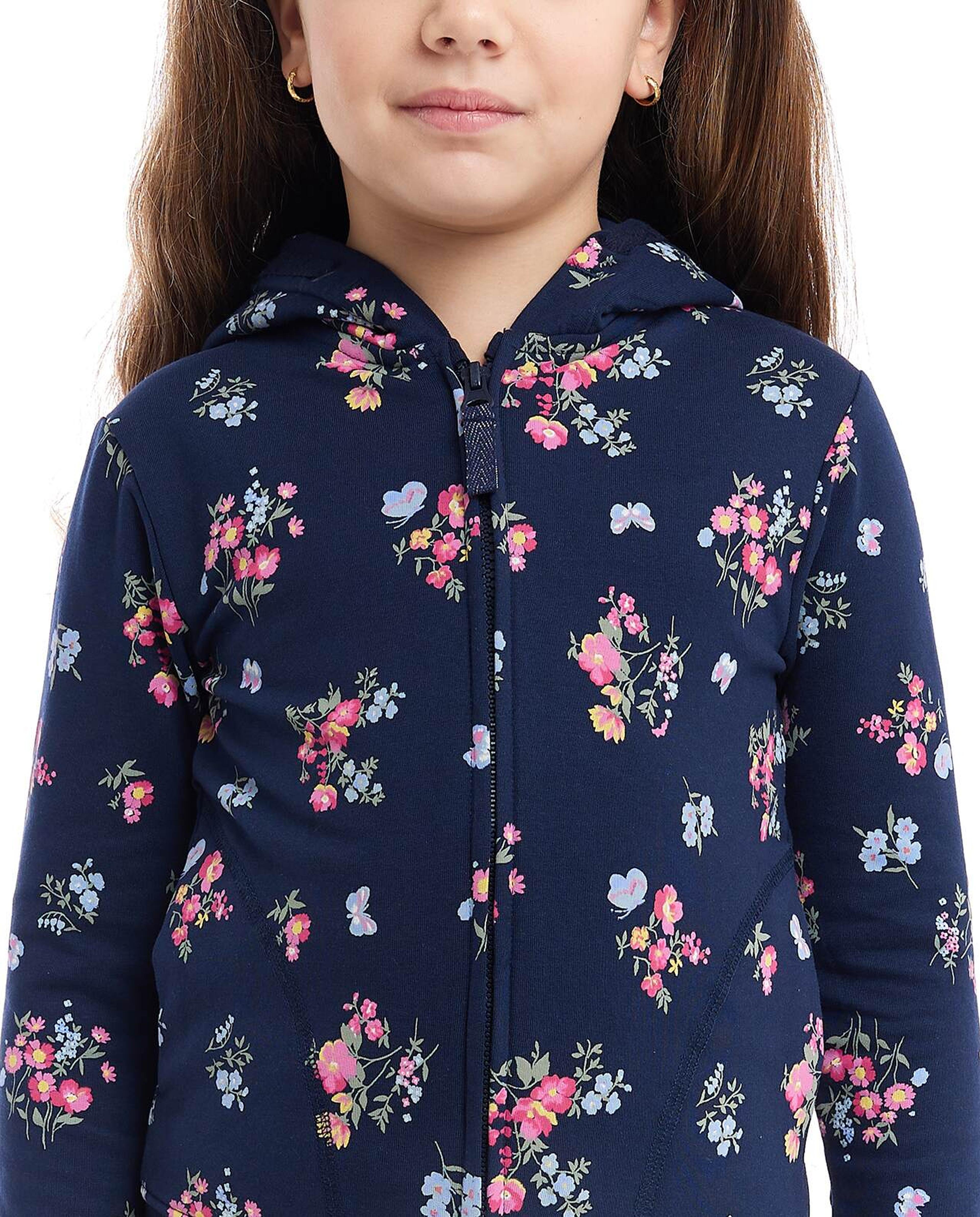 Floral Print Hooded Clothing Set