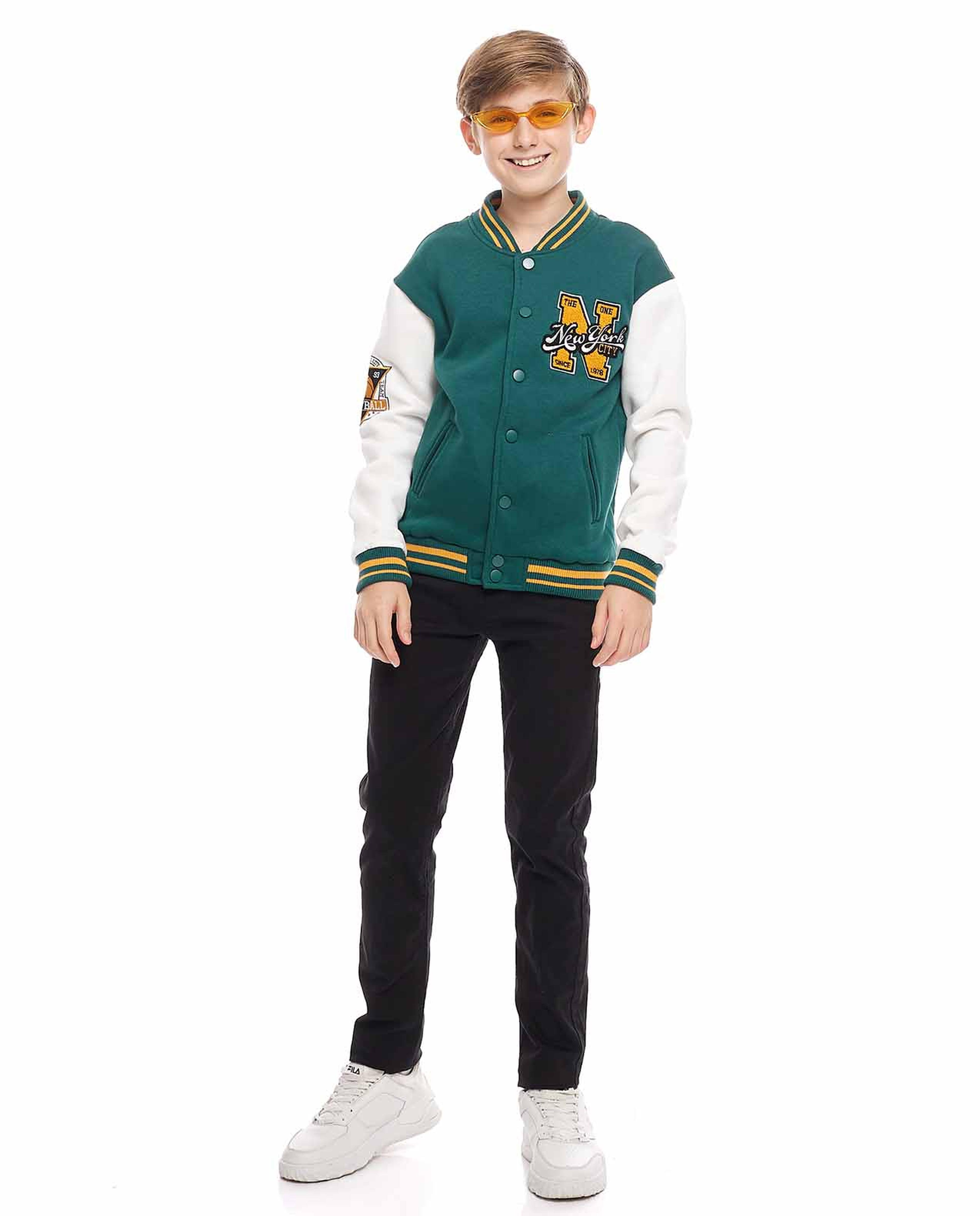 Embroidered Varsity Jacket with Snap Closure