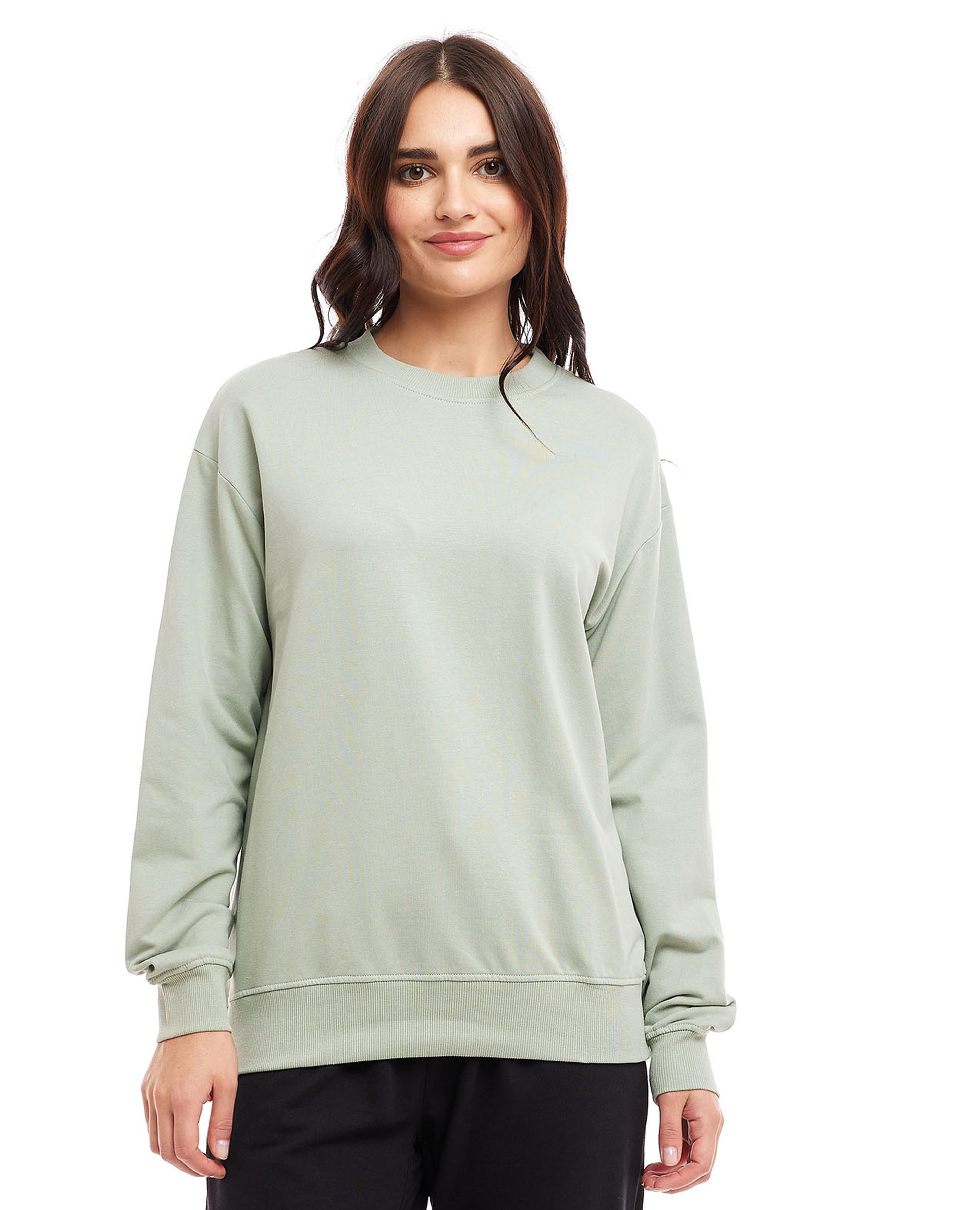 Solid Sweatshirt with Crew Neck and Long Sleeves