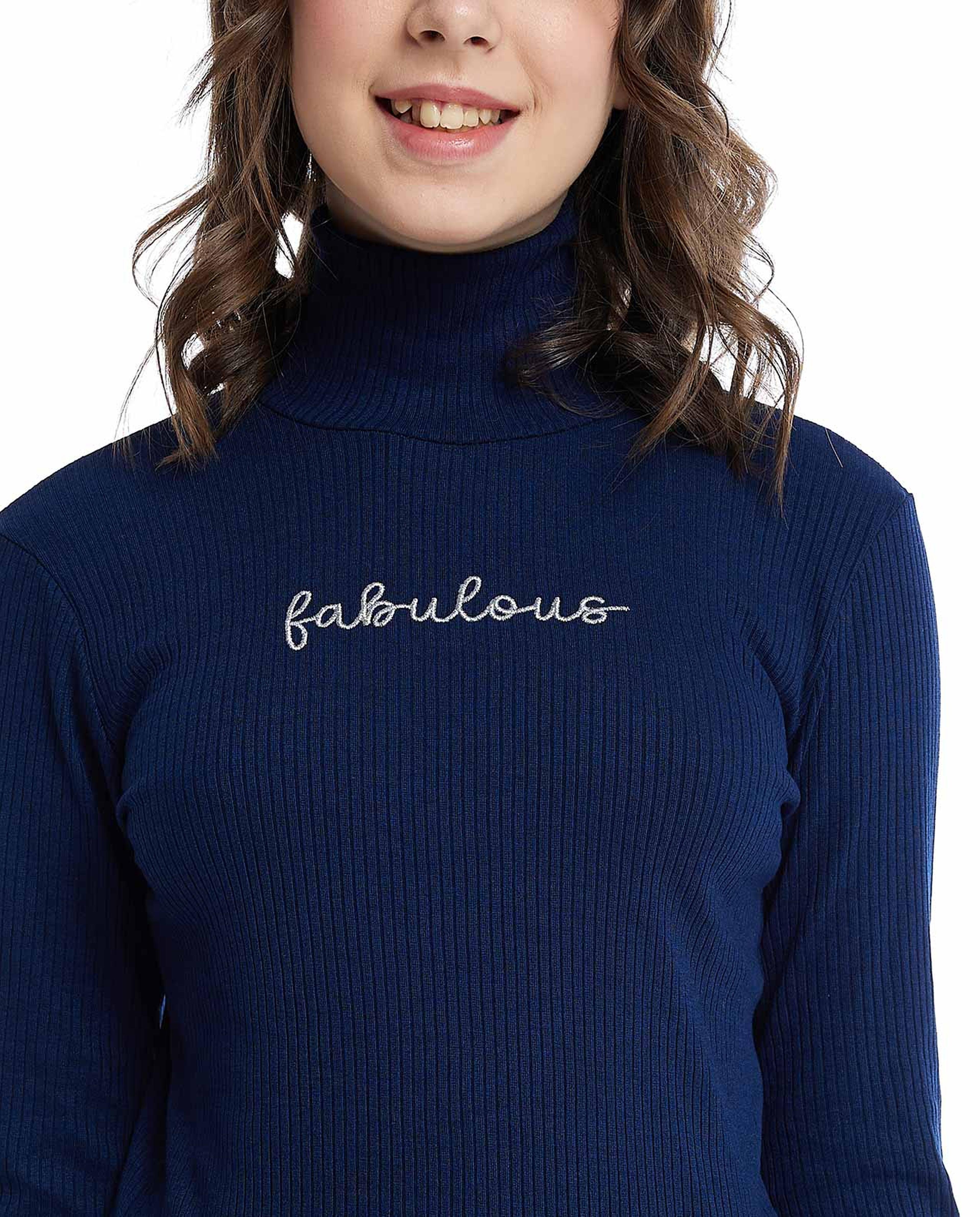 Ribbed Top with Turtleneck and Long Sleeves