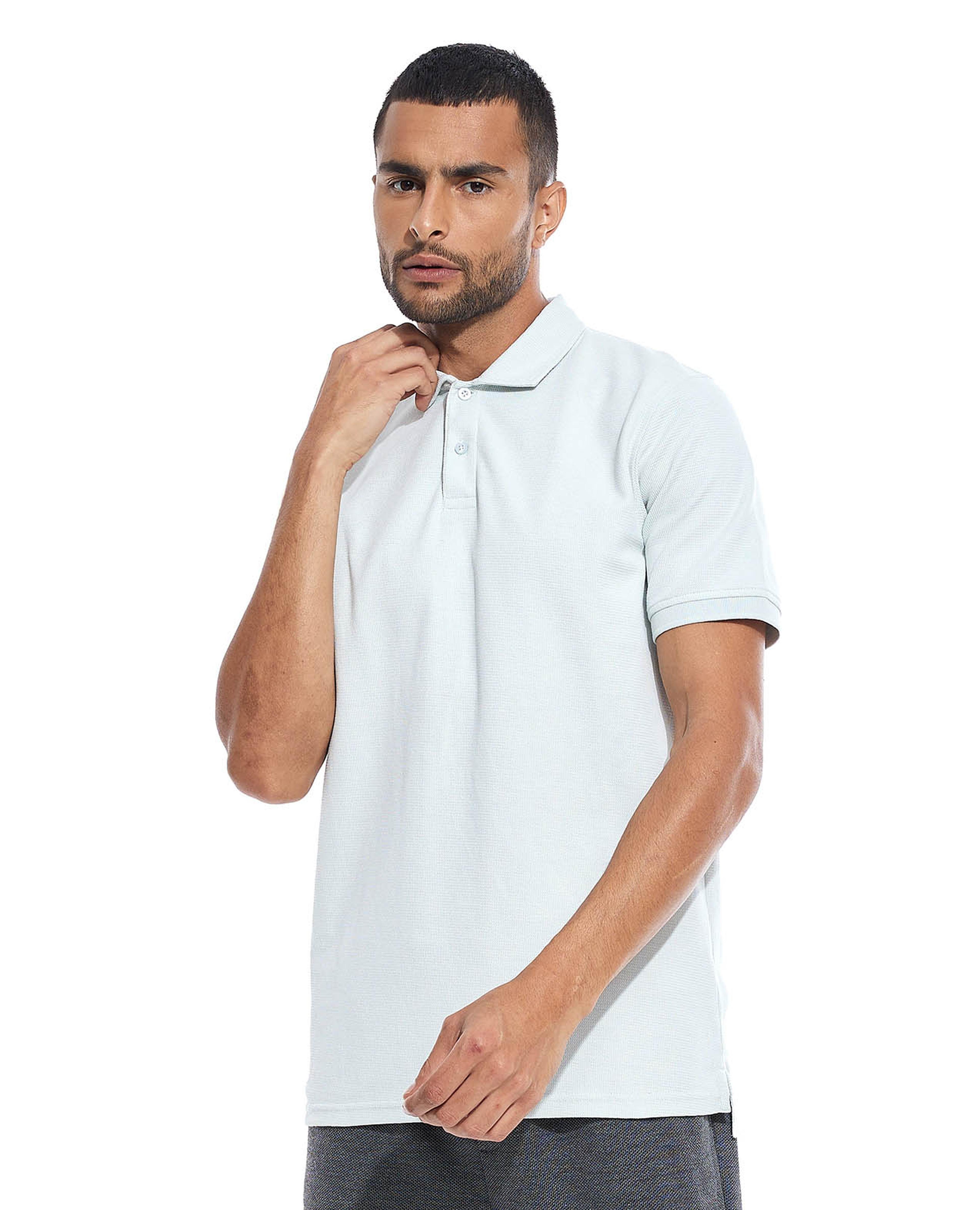 Textured Polo T-Shirt with Short Sleeves