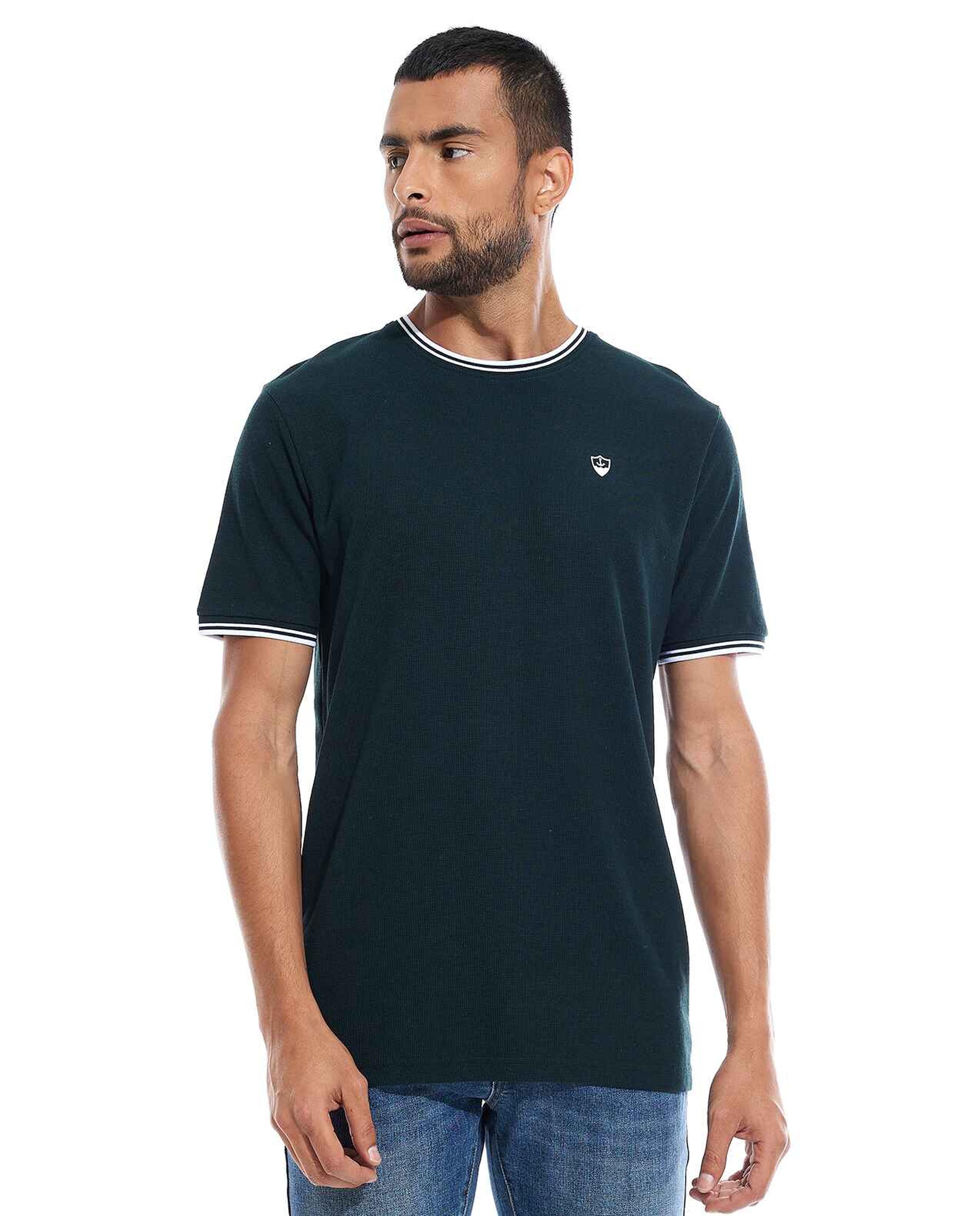 Contrast Tipping T-Shirt with Crew Neck and Short Sleeves