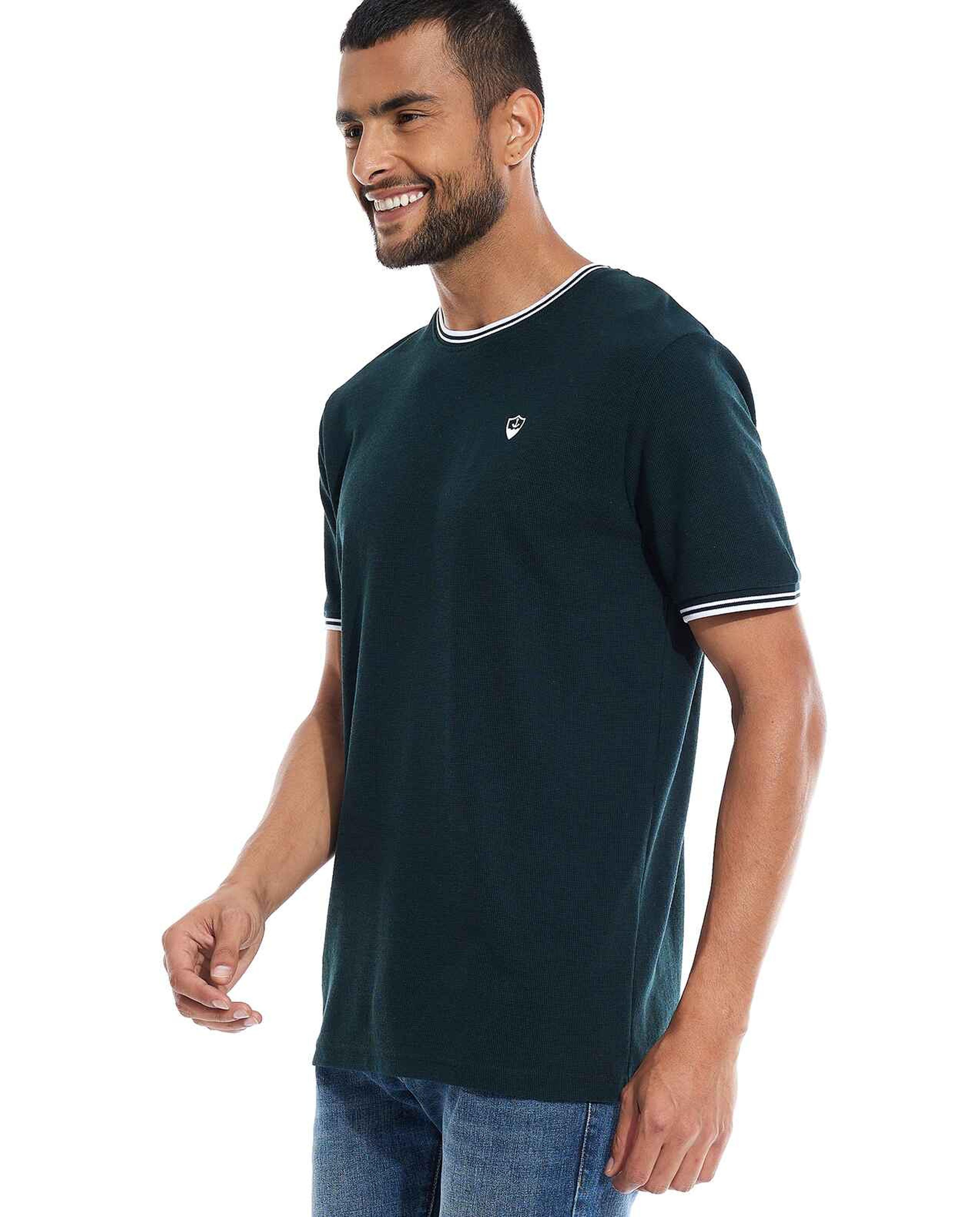 Contrast Tipping T-Shirt with Crew Neck and Short Sleeves