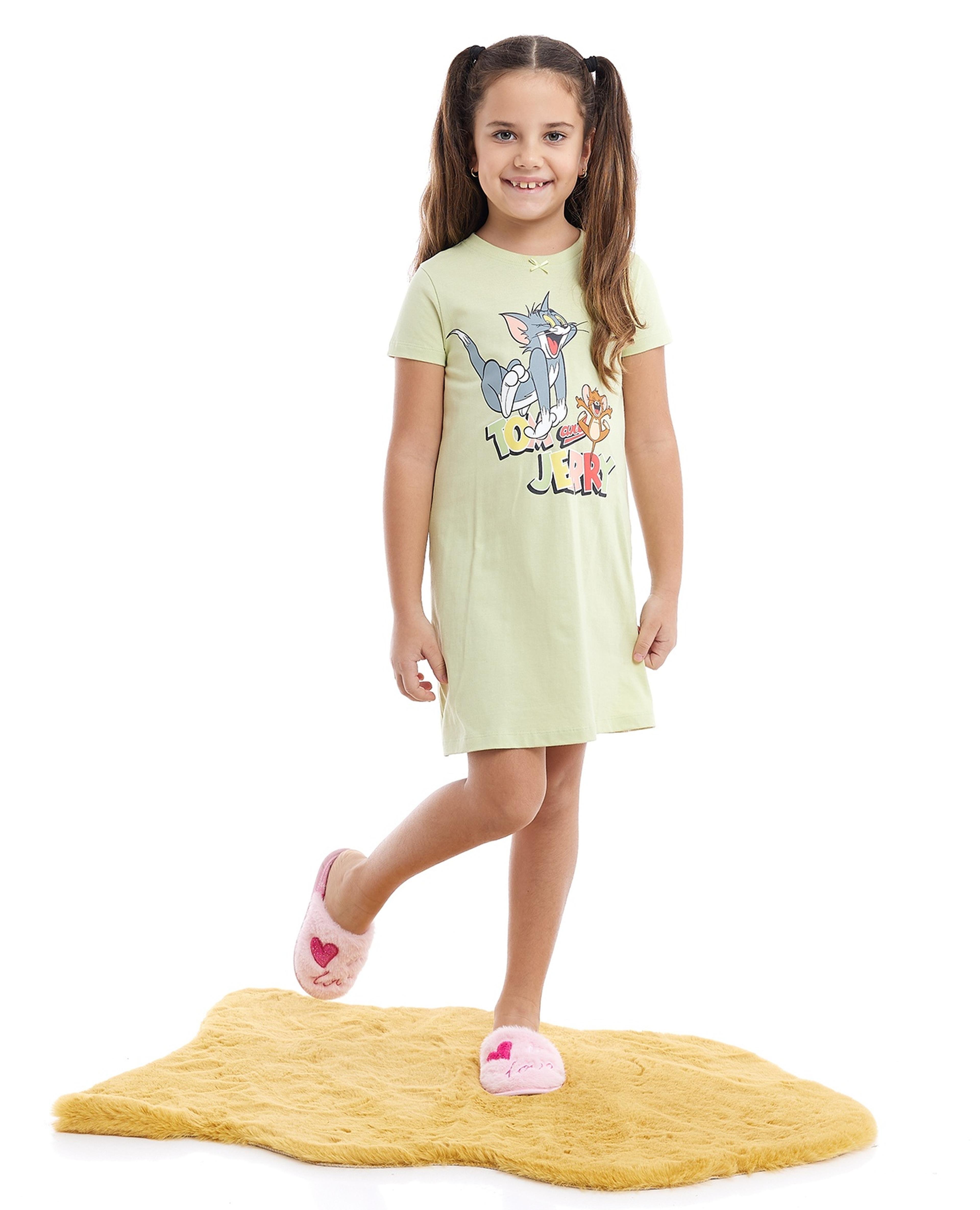 Tom & Jerry Print Nightdress with Short Sleeves