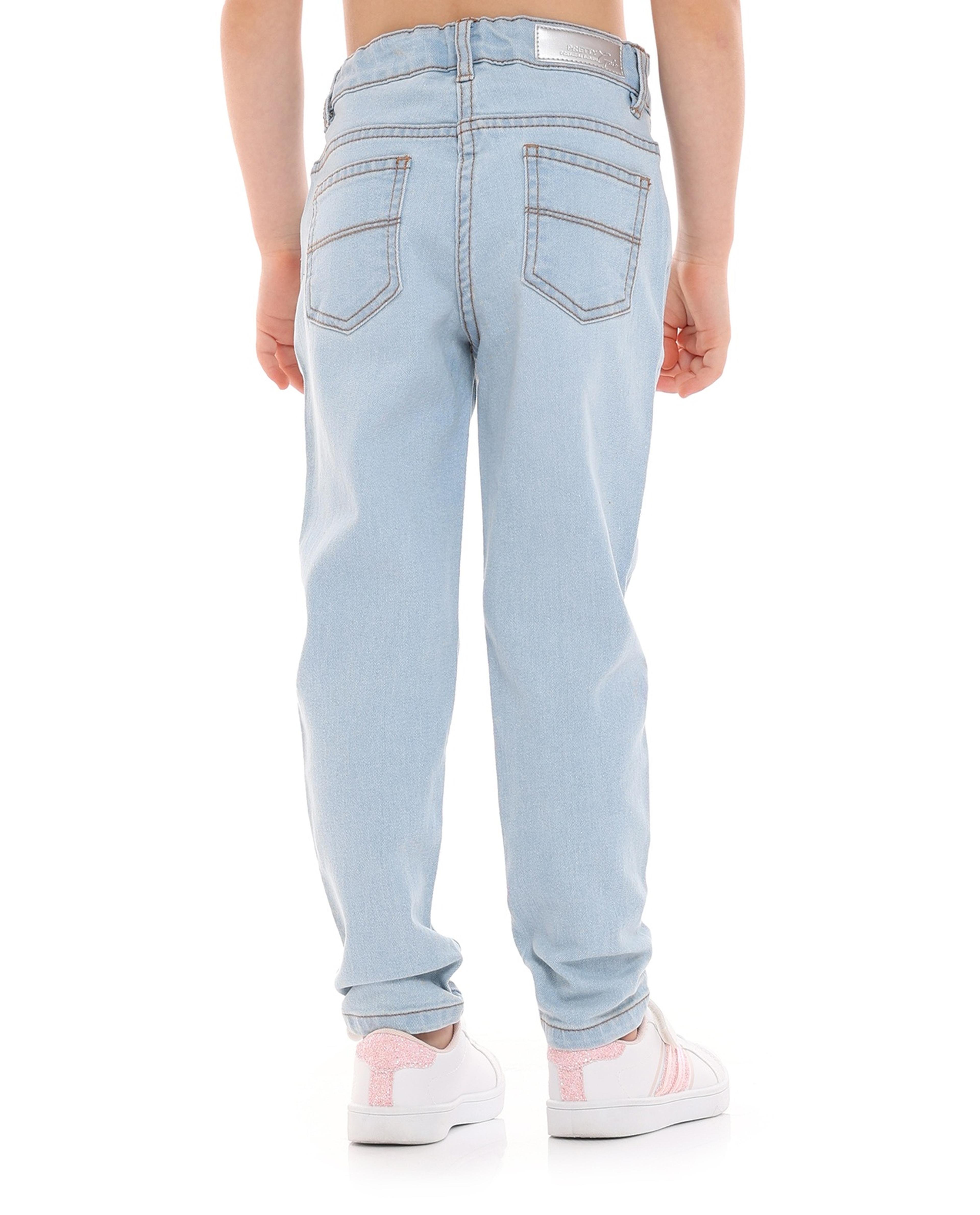 Washed Straight Fit Jeans with Button Closure