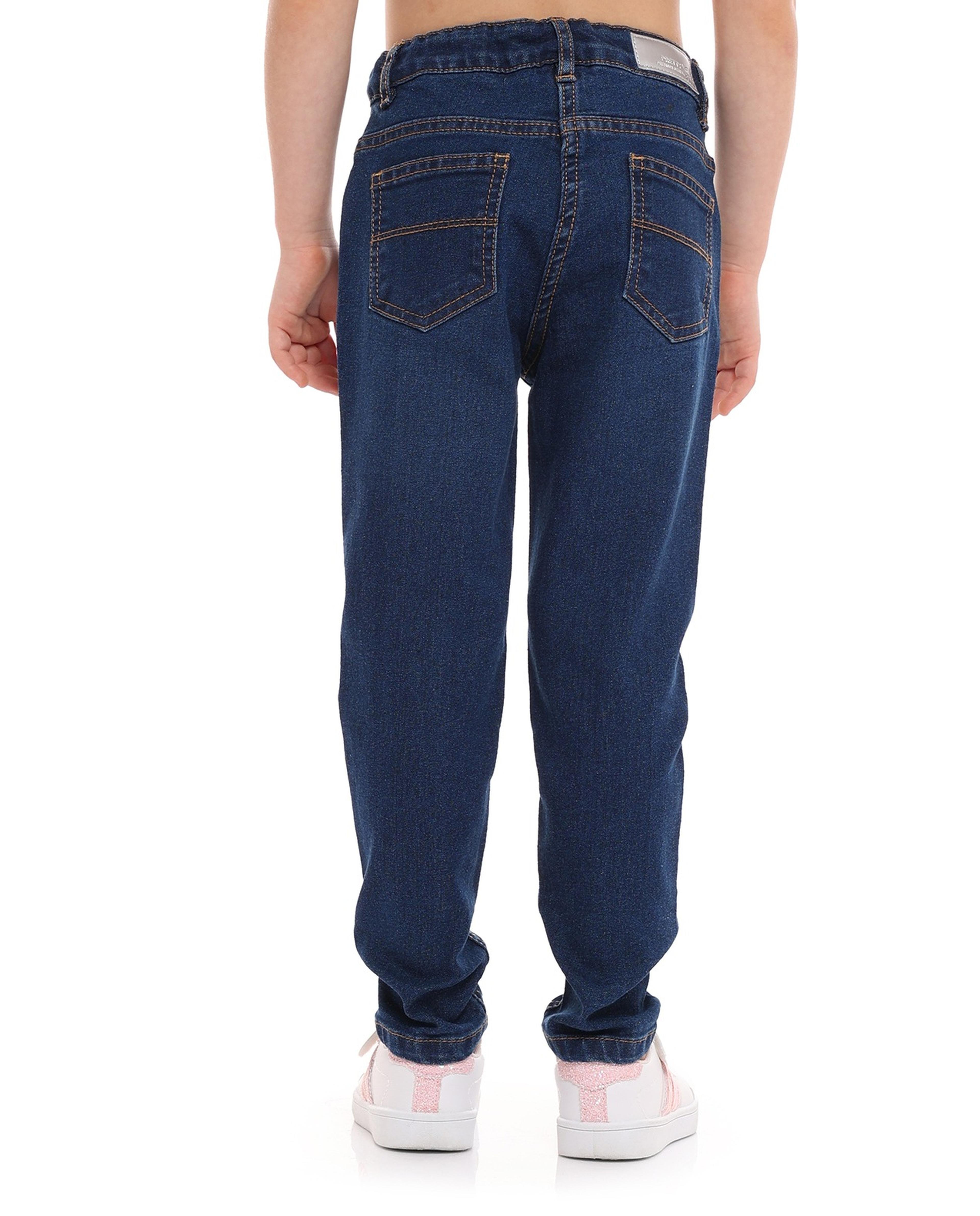 Washed Straight Fit Jeans with Button Closure