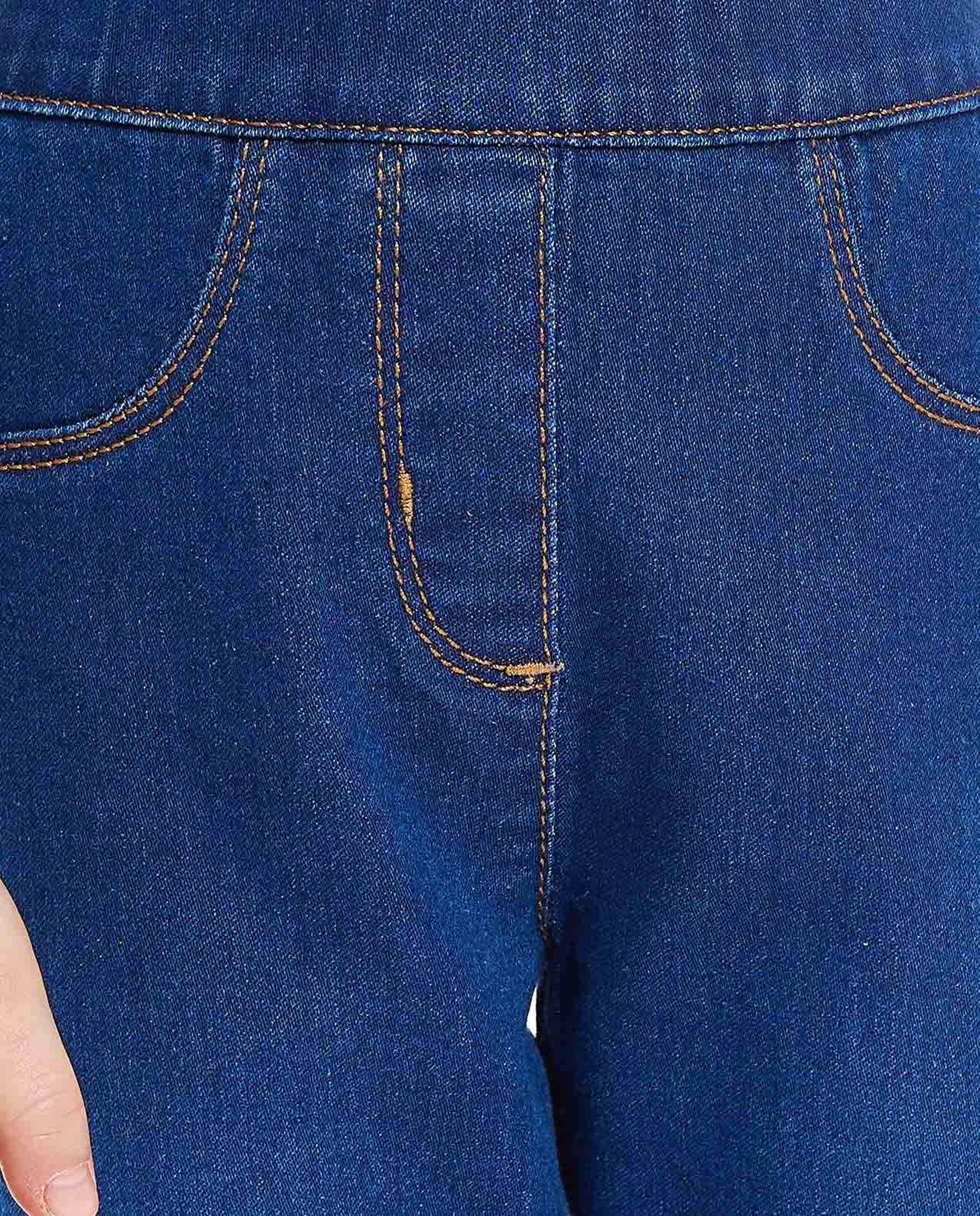 Washed Jeggings with Elastic Waist