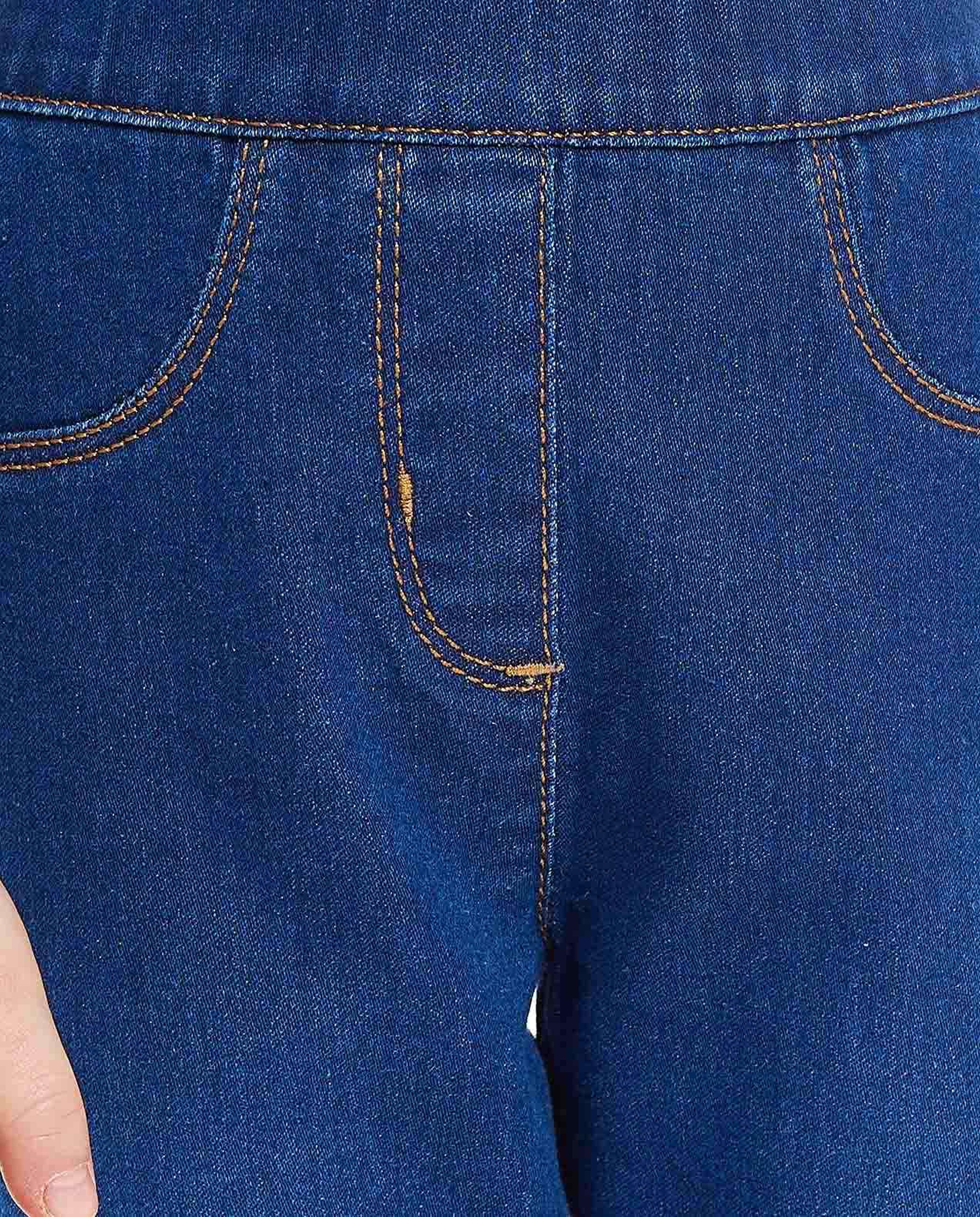 Washed Jeggings with Elastic Waist